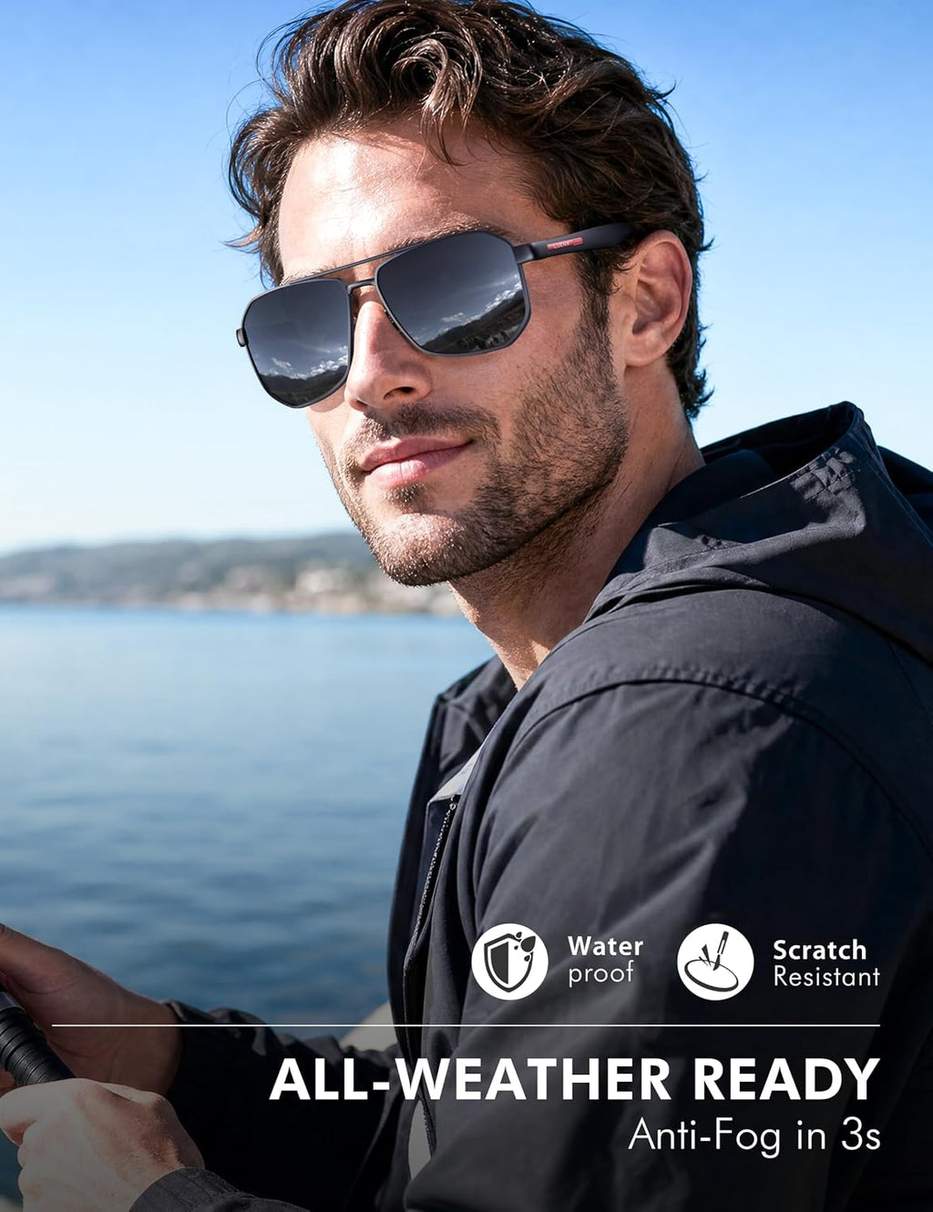 Aviator Polarized Sunglasses for Men: Square UV400 Driving | Big Head Fit,Lightweight,Adjustable Nose