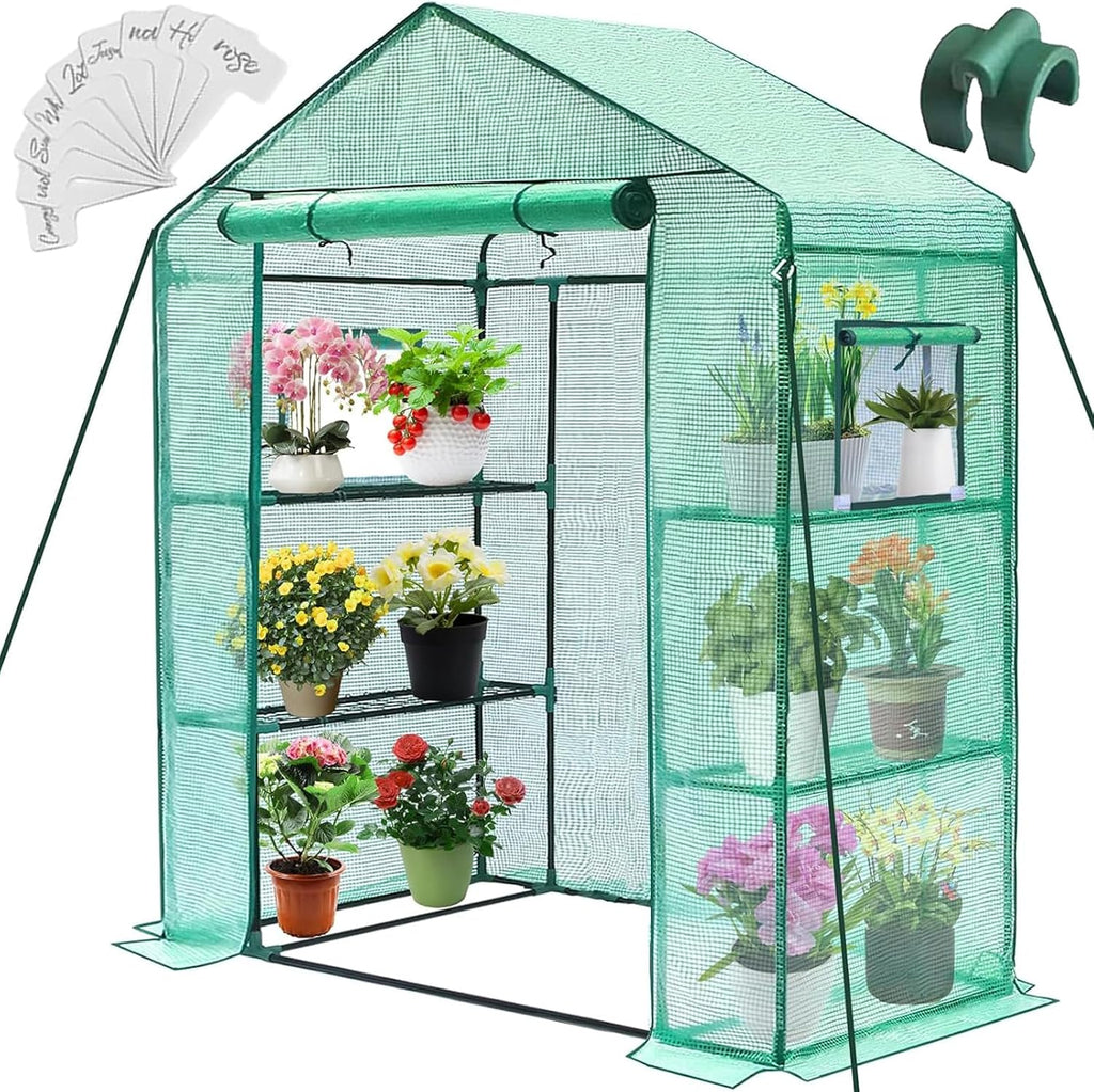 Greenhouse, 28 x 57 x 76'' Walk in Greenhouses for Outdoors Indoor | Small Plant Green House with Screen Windows, 3