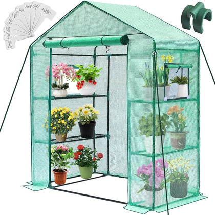 Greenhouse, 28 x 57 x 76'' Walk in Greenhouses for Outdoors Indoor | Small Plant Green House with Screen Windows, 3