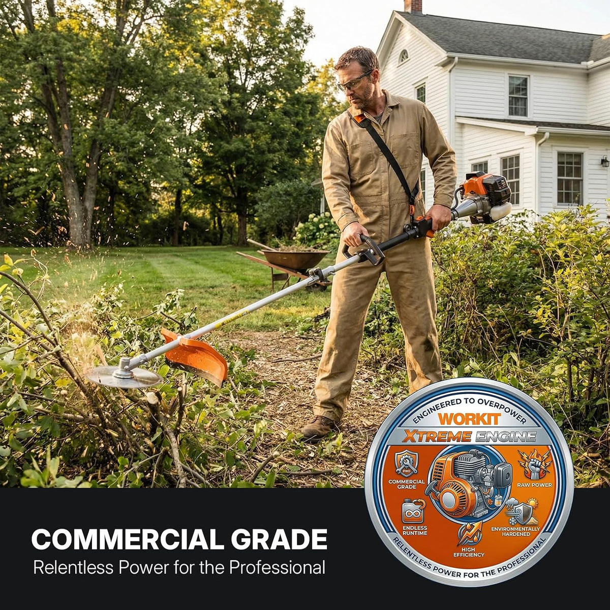 25.4CC 2-Cycle 3-in-1 Gas String Trimmer, 17" Edger & Heavy Duty Brush Cutter with 40T/3T Blades, Commercial Grade
