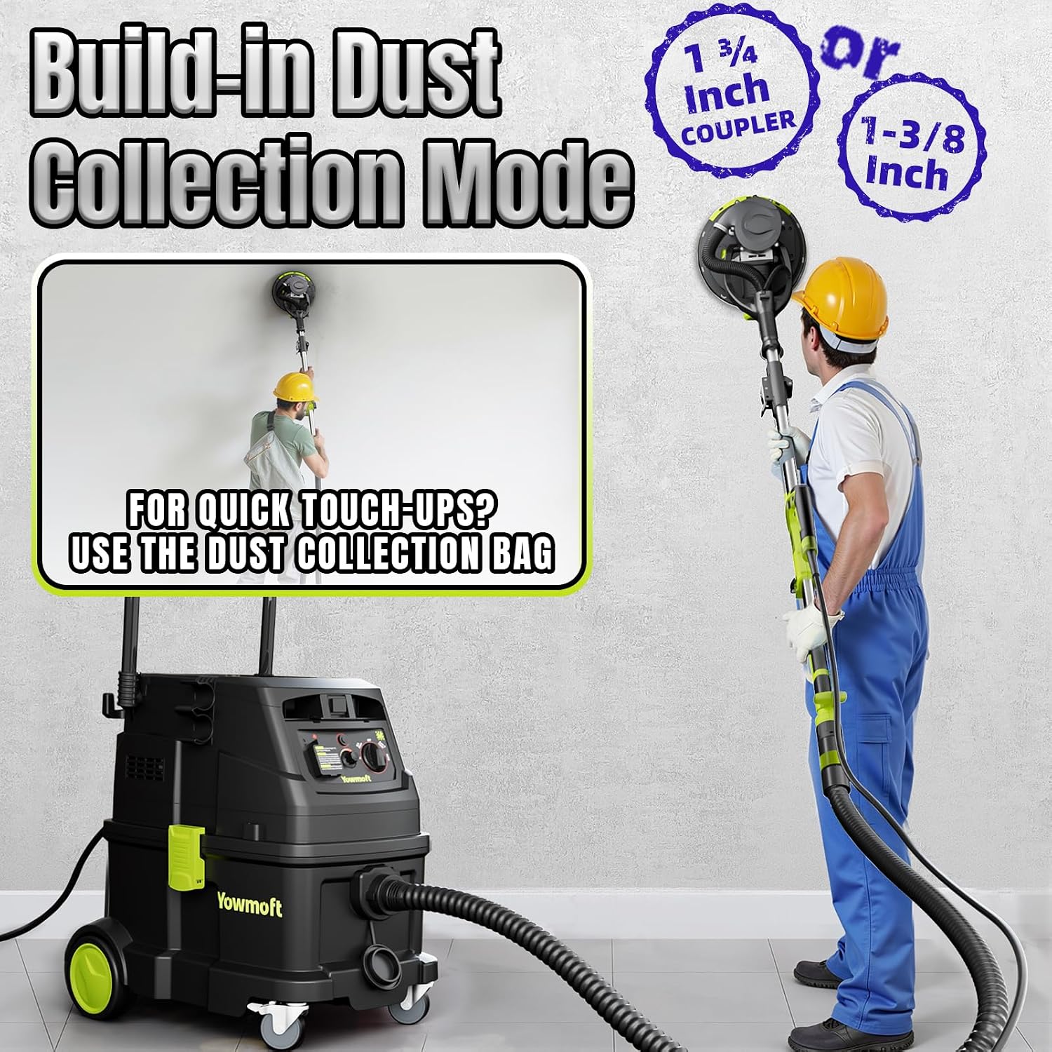 Drywall Sander with Vacuum Dust Collector, 880W Popcorn Ceiling Removal Tool with 5 Variable Speed & LED Light