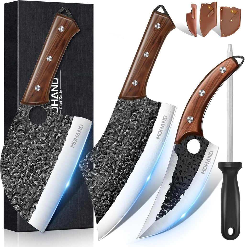 Butcher Knife Set, Hand Forged Serbian Chef Knife Set Gift for Men