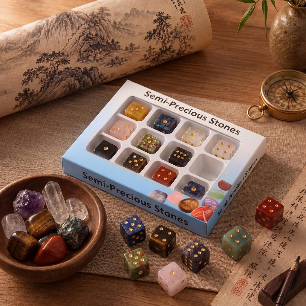 12 Pcs Natural Gemstone Dice 15mm Crystal Dice, Multi-Color-3