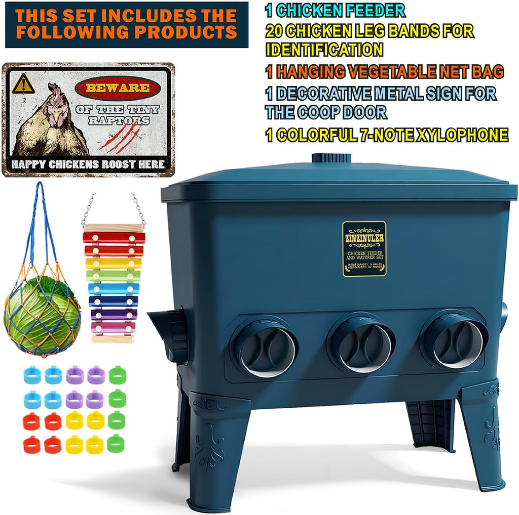 Large Automatic Port Chicken Feeder-Chicken Coop Accessories, No Waste Poultry Feeder, 50 Pounds
