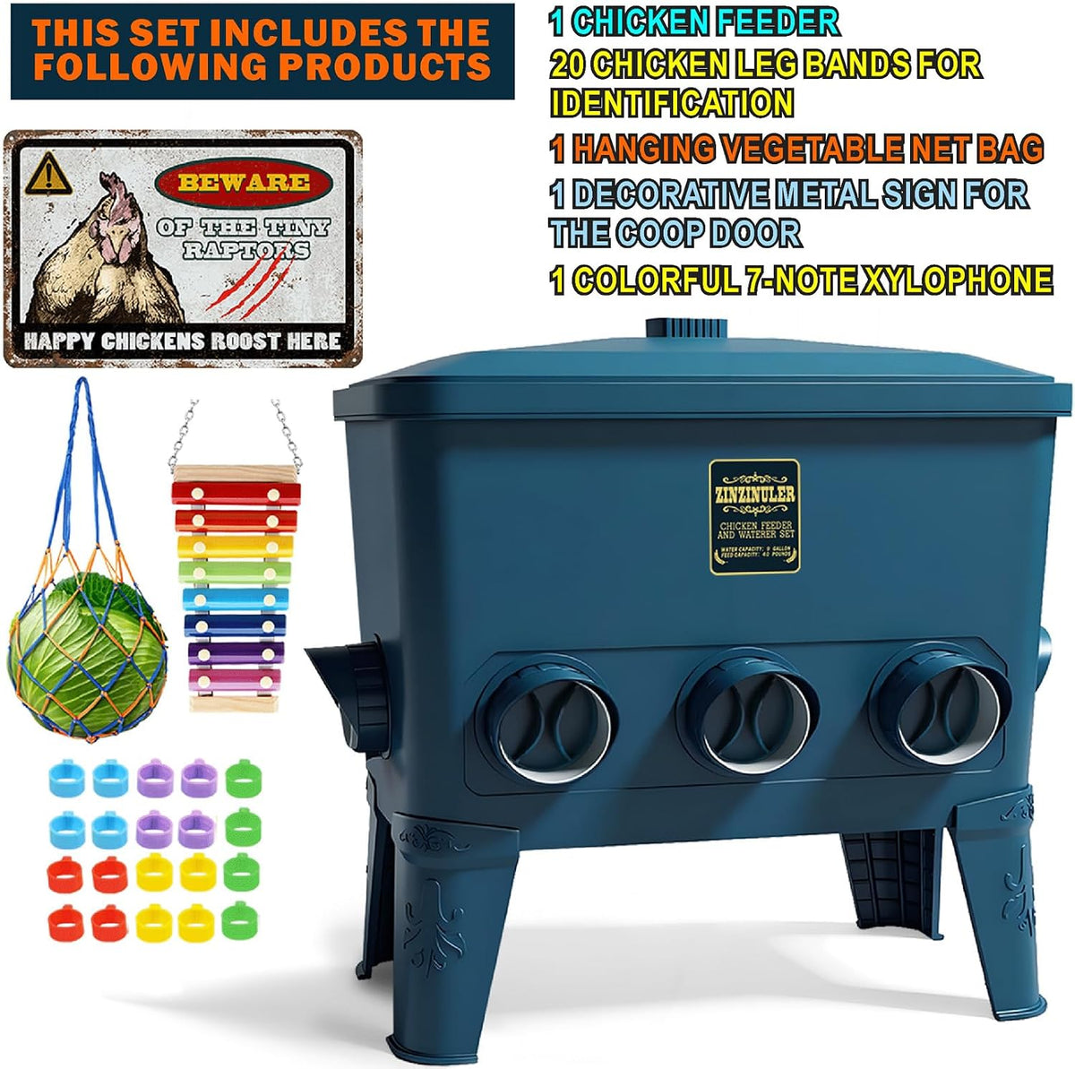 Large Automatic Port Chicken Feeder-Chicken Coop Accessories, No Waste Poultry Feeder, 50 Pounds