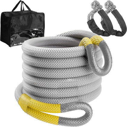 1" x 30' Kinetic Recovery Tow Rope (48,500lbs) with 2 Soft Shackles (56,000 lbs), Heavy Duty Offroad Towing Straps