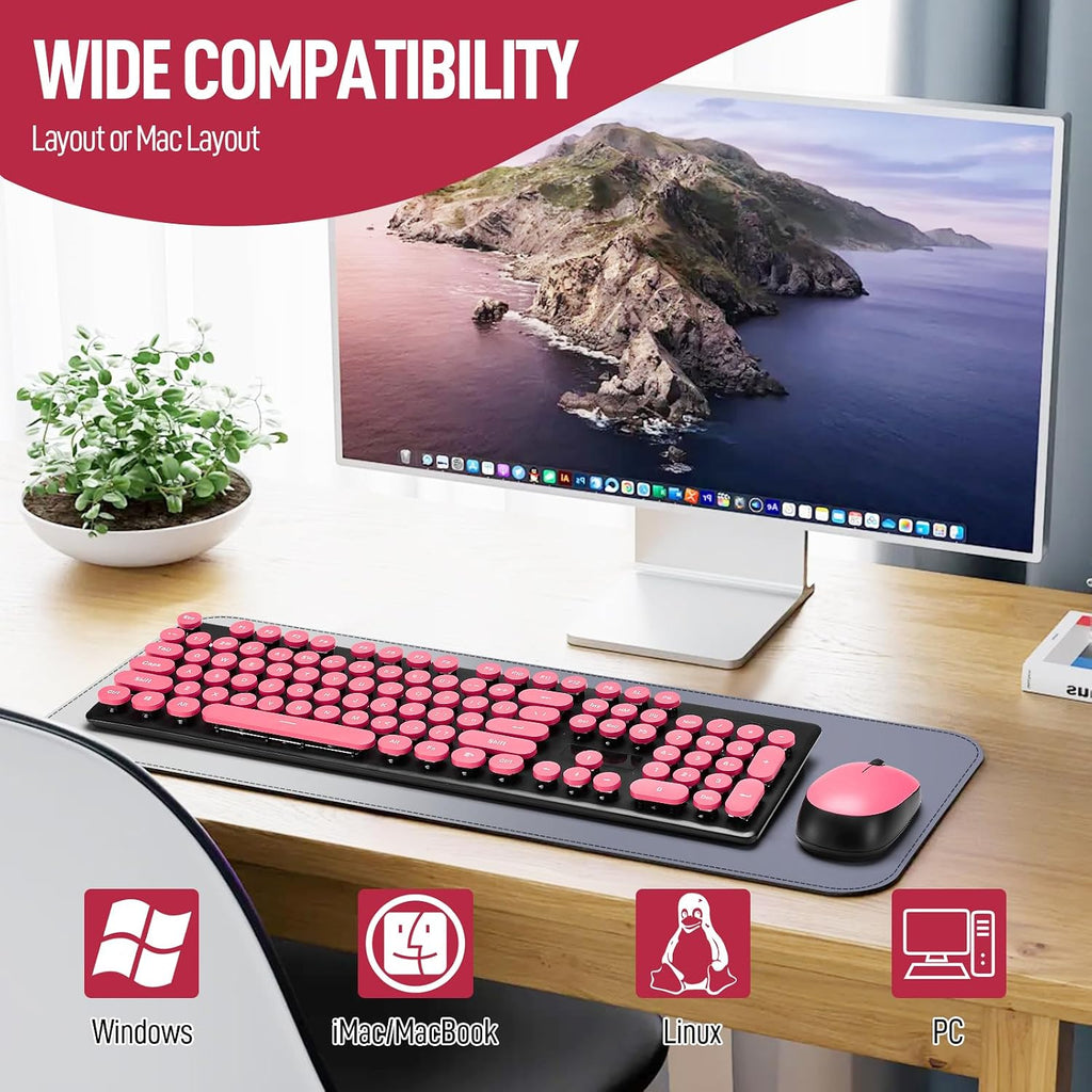 Wireless Keyboard and Mouse Combo, Full Size Compact Quiet Wireless Keyboard and Mouse Set 2.4G Ultra-Thin Sleek