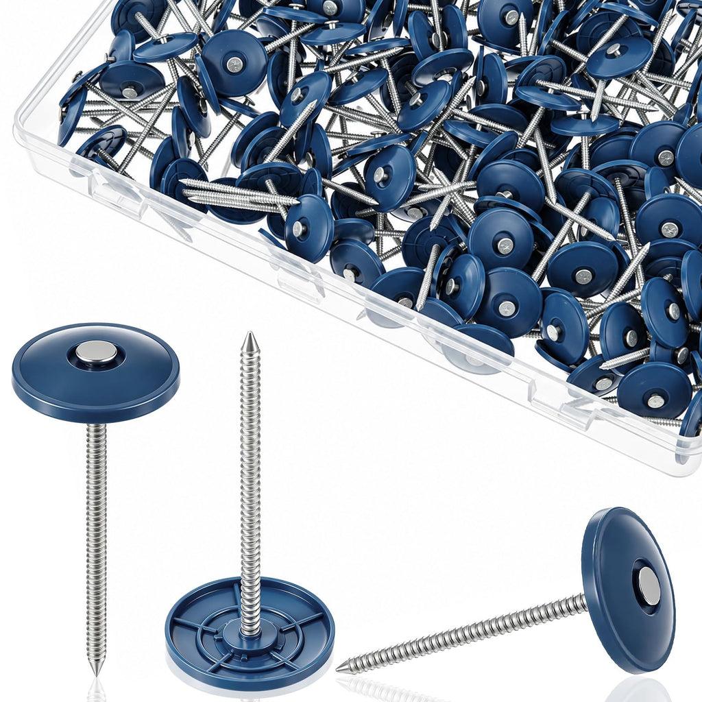 200 Pack 2 Inch Plastic Cap Nails, Round Roofing Nails, Blue
