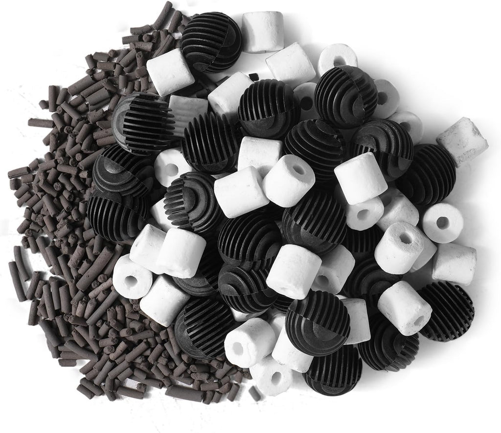 Aquarium Canister Filter Media Set, Bio Balls, Rings & Carbon | Aquarium Bio Media: 40 Bio Balls, 500G Ceramic Rings