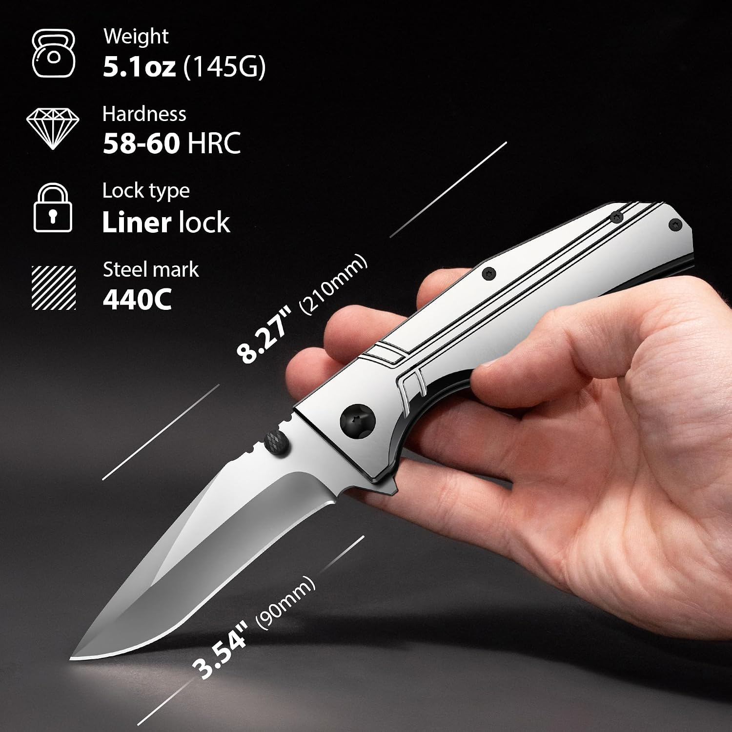 Pocket Knife for Men, Women - 3.54” Sharp Blade, Birthday Gifts Idea | Aluminum Handle, Liner Lock, Pocket Clip, 440C
