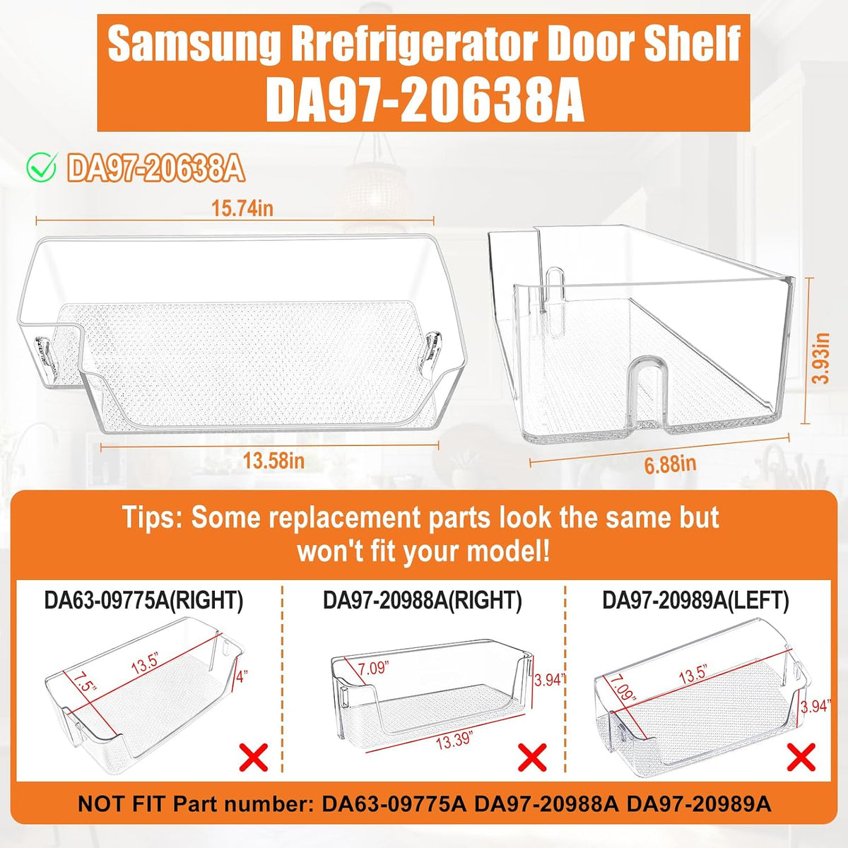 UPGRADED DA97-20638A Refrigerator Door Shelf Replacement Compatible with Samsung Refrigerator Door Bin Replacement Parts RS27T5200SR RS27T5561SR RS22T5561SR RS27T5201SR RS22T5561SG Door Shelf Bin
