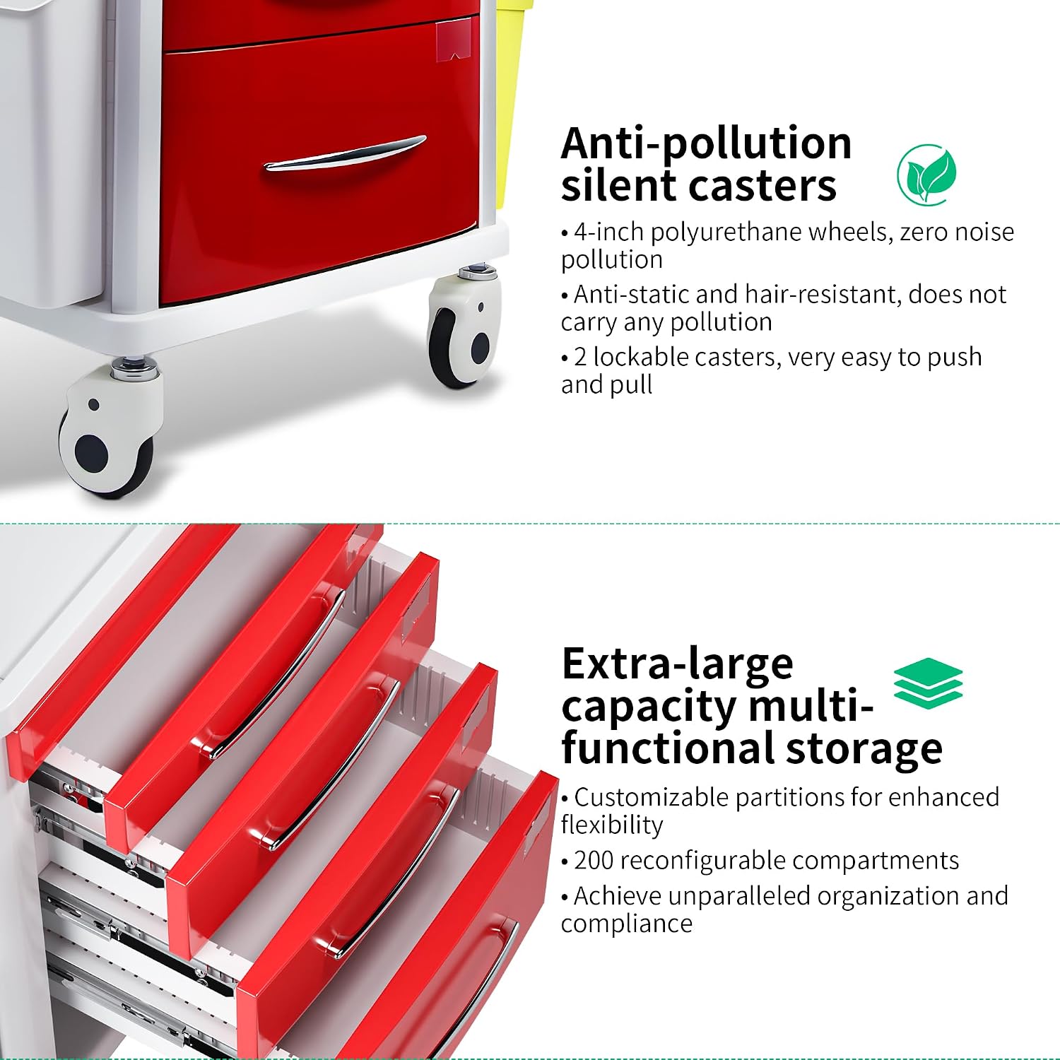 Medical Rolling Crash Cart, Mobile Medical Cart for Clinic, Hospital, Nursing Center with Integrated Medical