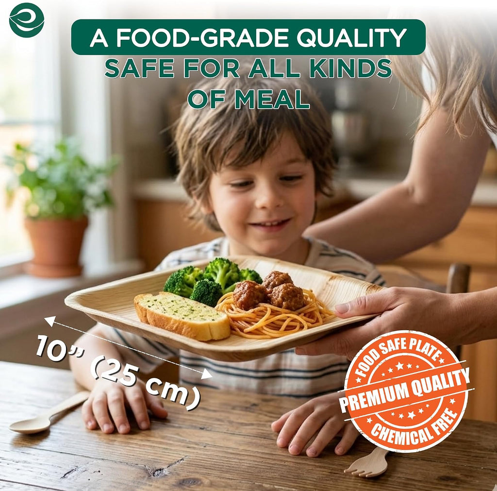 10 Inch Disposable Bamboo Plates (200 Pack, Square)