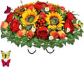 Artificial Cemetery Flowers for Outdoor Grave Decorations - Sympathy Headstone Flower Saddle - Realistic Sunflower Rose