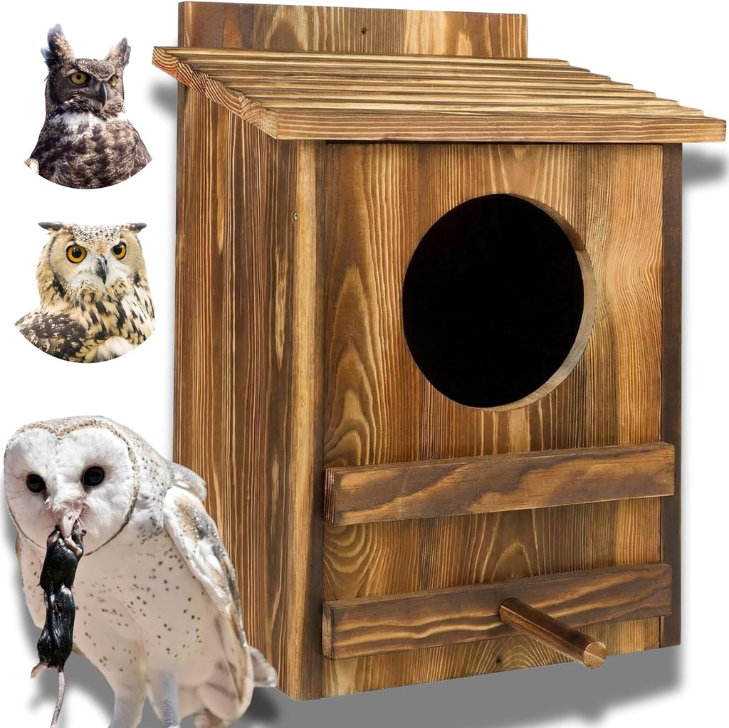 Owl Houses for Outdoors–16"x12"x9.6"Large Carbonized Barred Owl Nesting Box, Waterproof&Ventilated Design