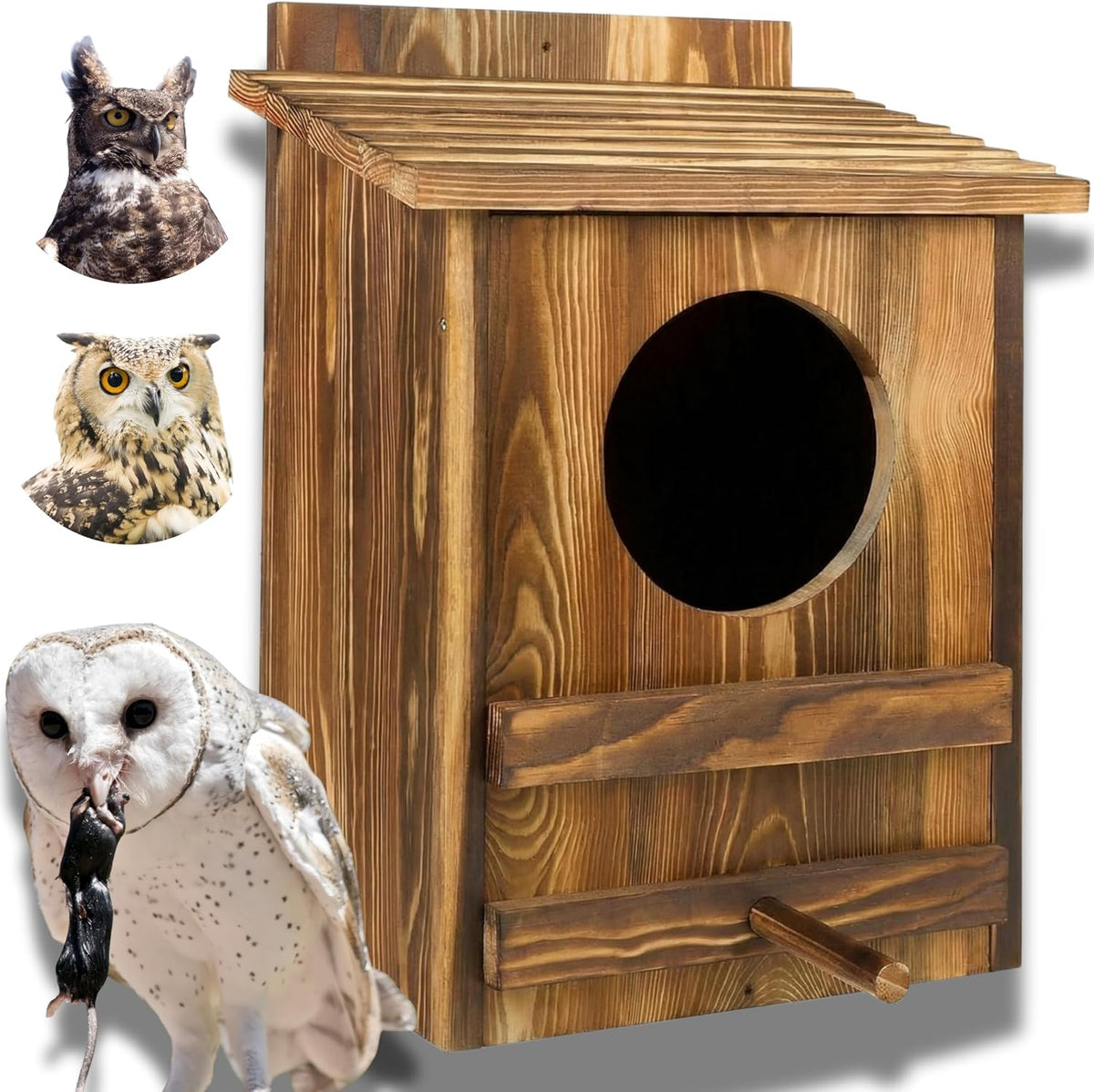 Owl Houses for Outdoors–16"x12"x9.6"Large Carbonized Barred Owl Nesting Box, Waterproof&Ventilated Design