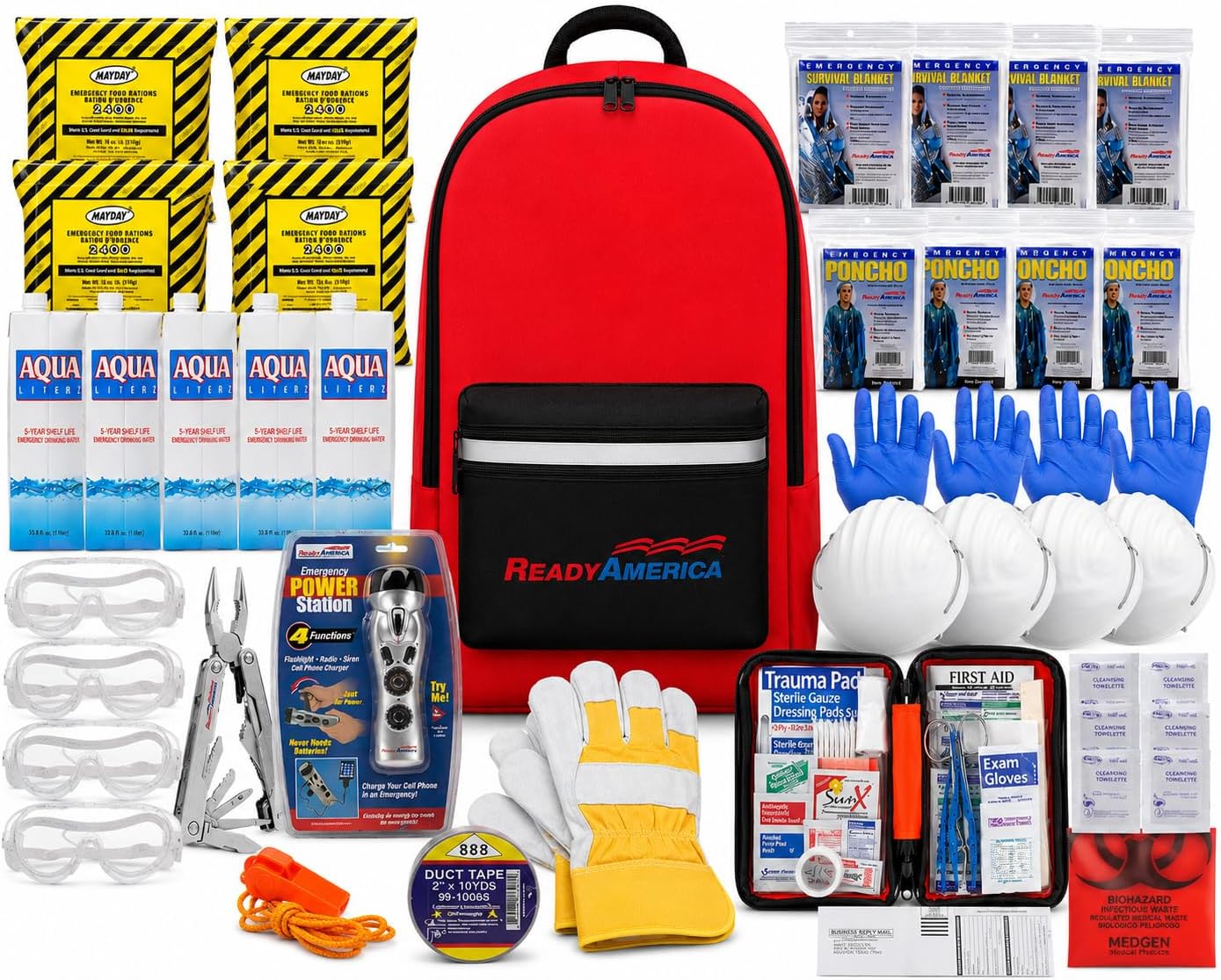 72 Hour Deluxe Emergency Kit, 4-Person 3-Day Backpack, First Aid Kit, Survival Blanket, Power Station, Emergency