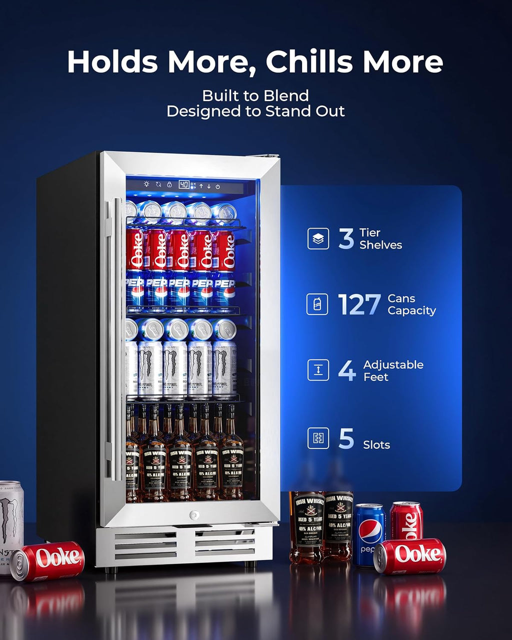 Built in Beverage Refrigerator, 15 Inch Under Counter Drink Fridge,127 Can
