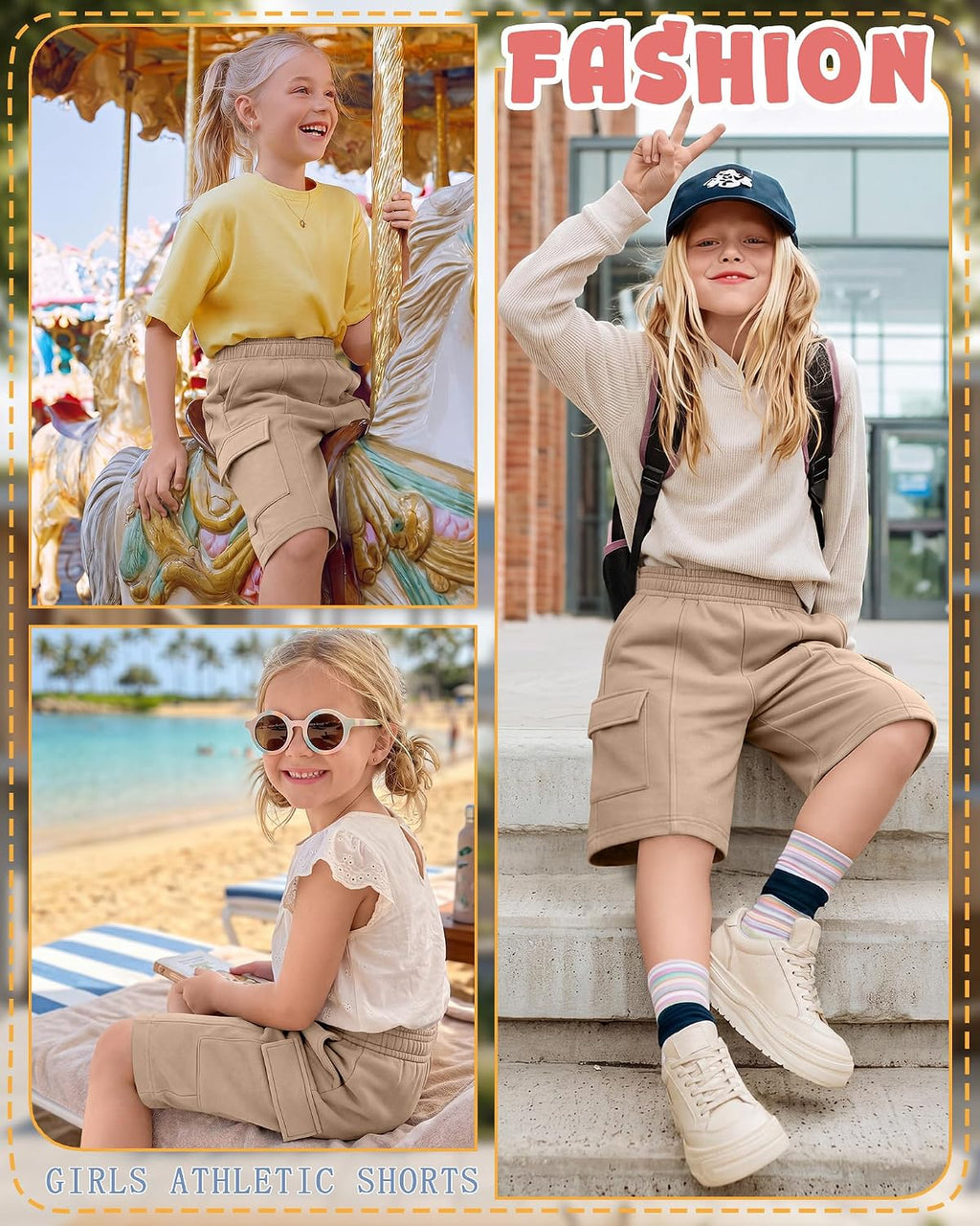 Girls Cargo Shorts | Wide Leg, Knee Length, Baggy, Bermuda, Uniform Shorts