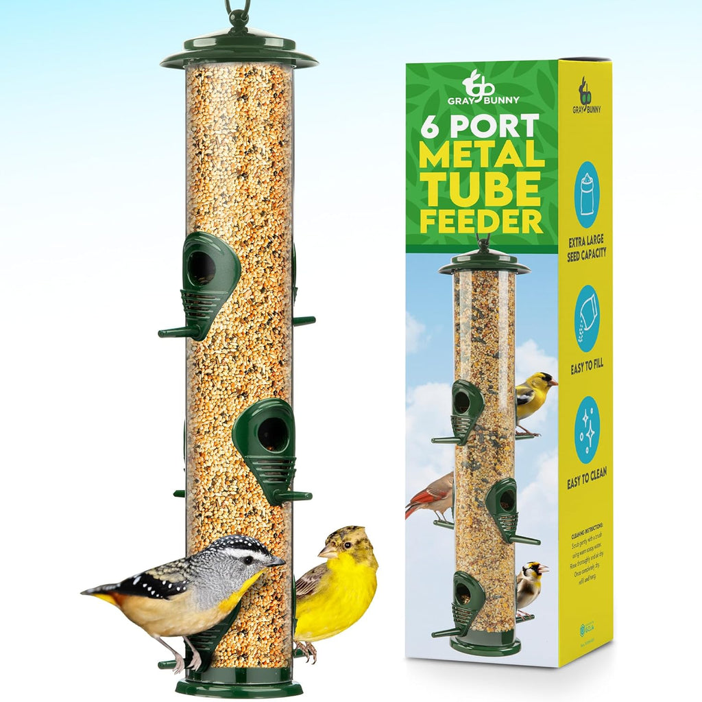 Squirrel Proof Bird Feeders for Outdoors 6 Port Metal Tube