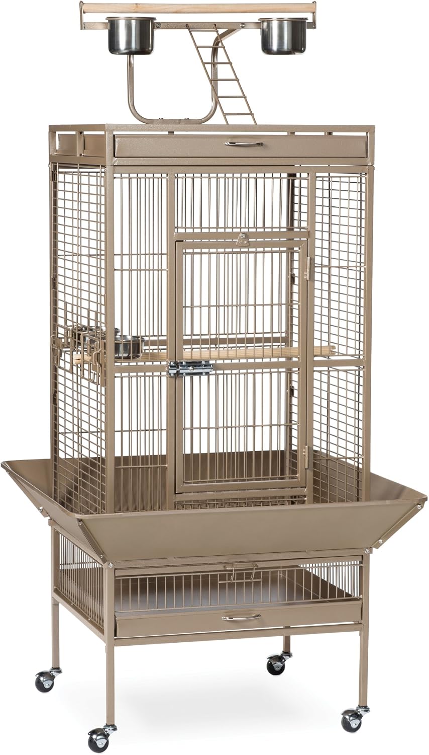 Playtop Bird Home - L, Beige | Large Wrought Iron Bird Cage with Rolling Stand, Ideal for Cockatiels, Conures, and