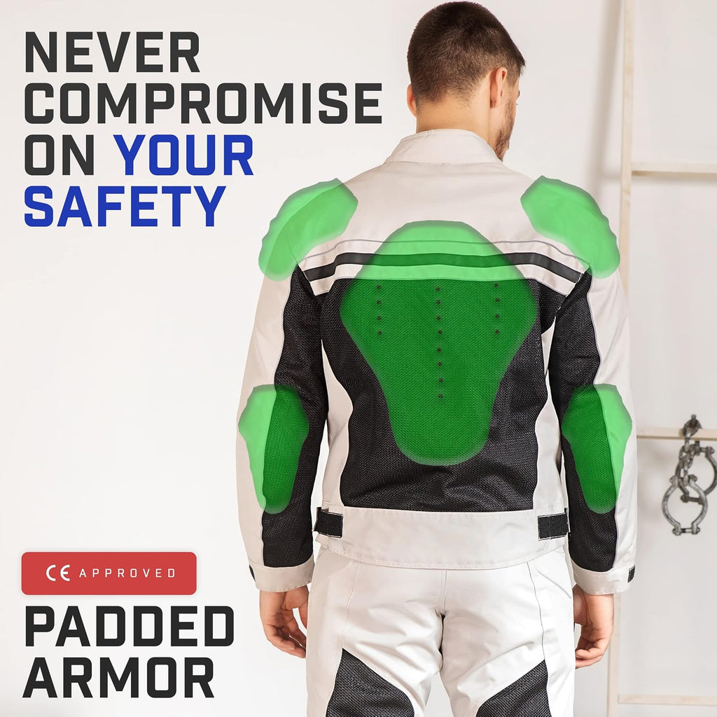 Motorcycle Jacket - CE Level1 Reflective Summer Biker Jacket with Adjustable Cuffs & Waist Belt - Lightweight &