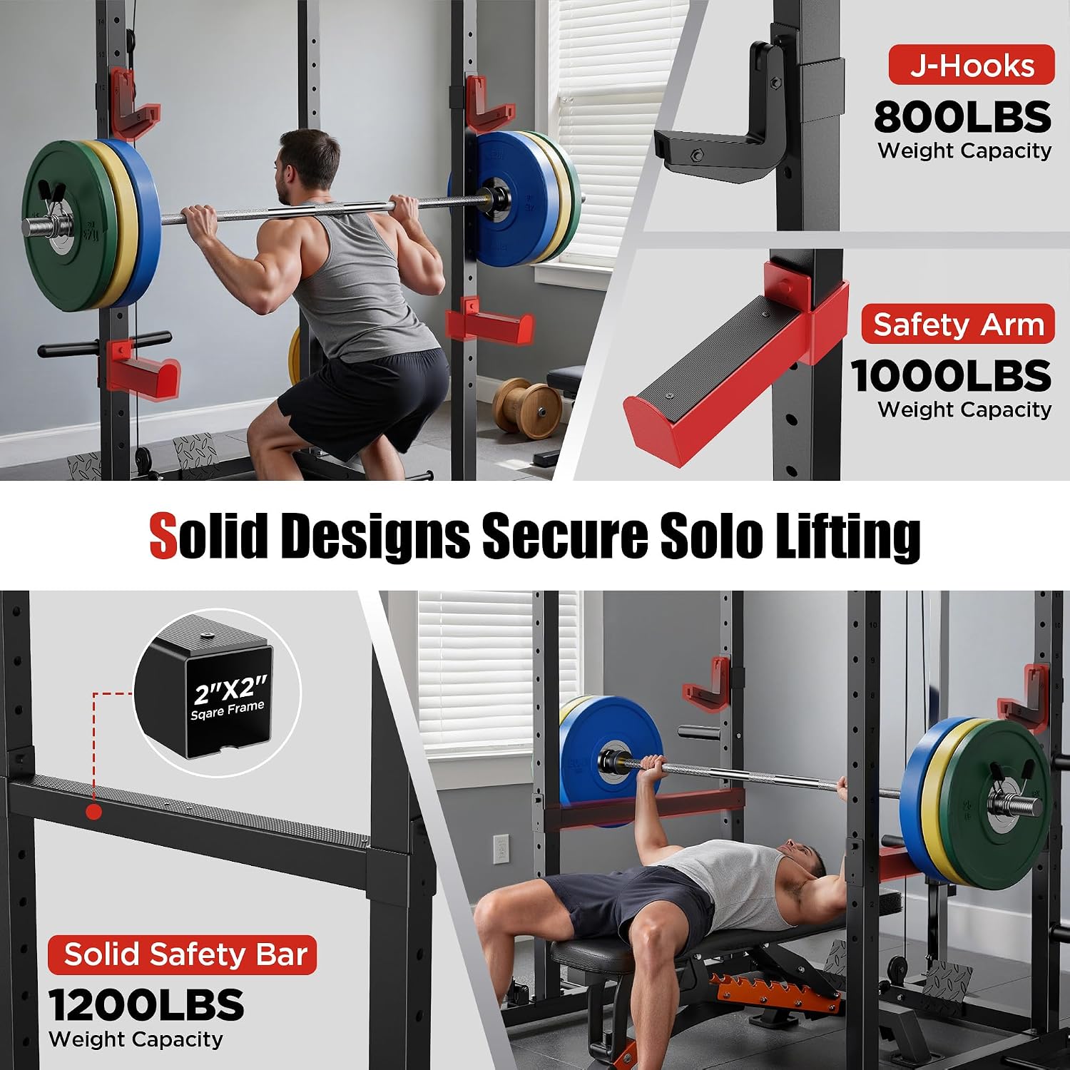 Power Rack, Multi-Functional Power Cage, Squat Rack with Pulley System & LAT Pull Down, Workout Cage with J Hooks for