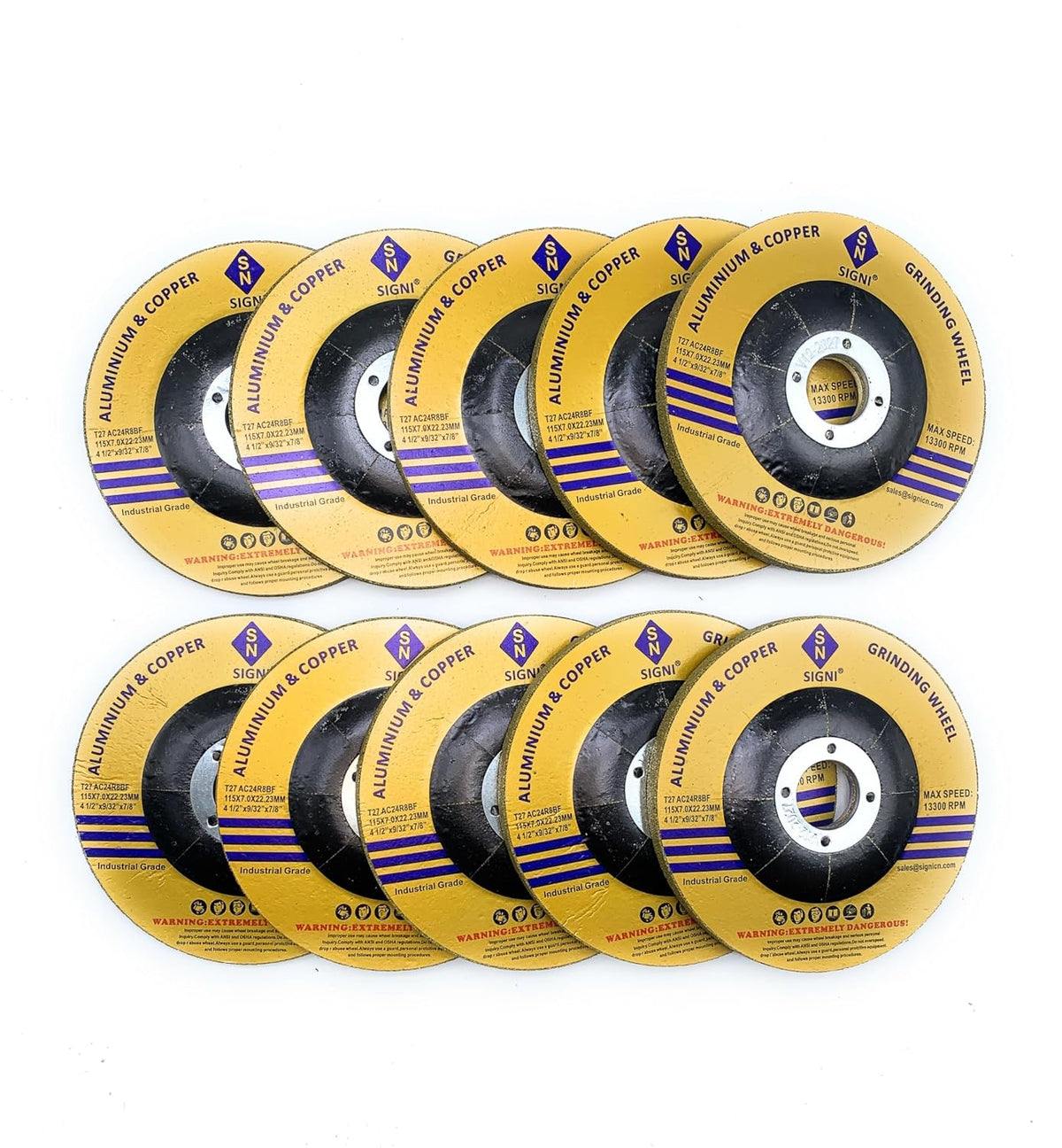 Signi Aluminum Grinding Wheel 4 1/2 for Aluminum Copper Non-Ferrous 10 Pack (Not Load While Grinding)