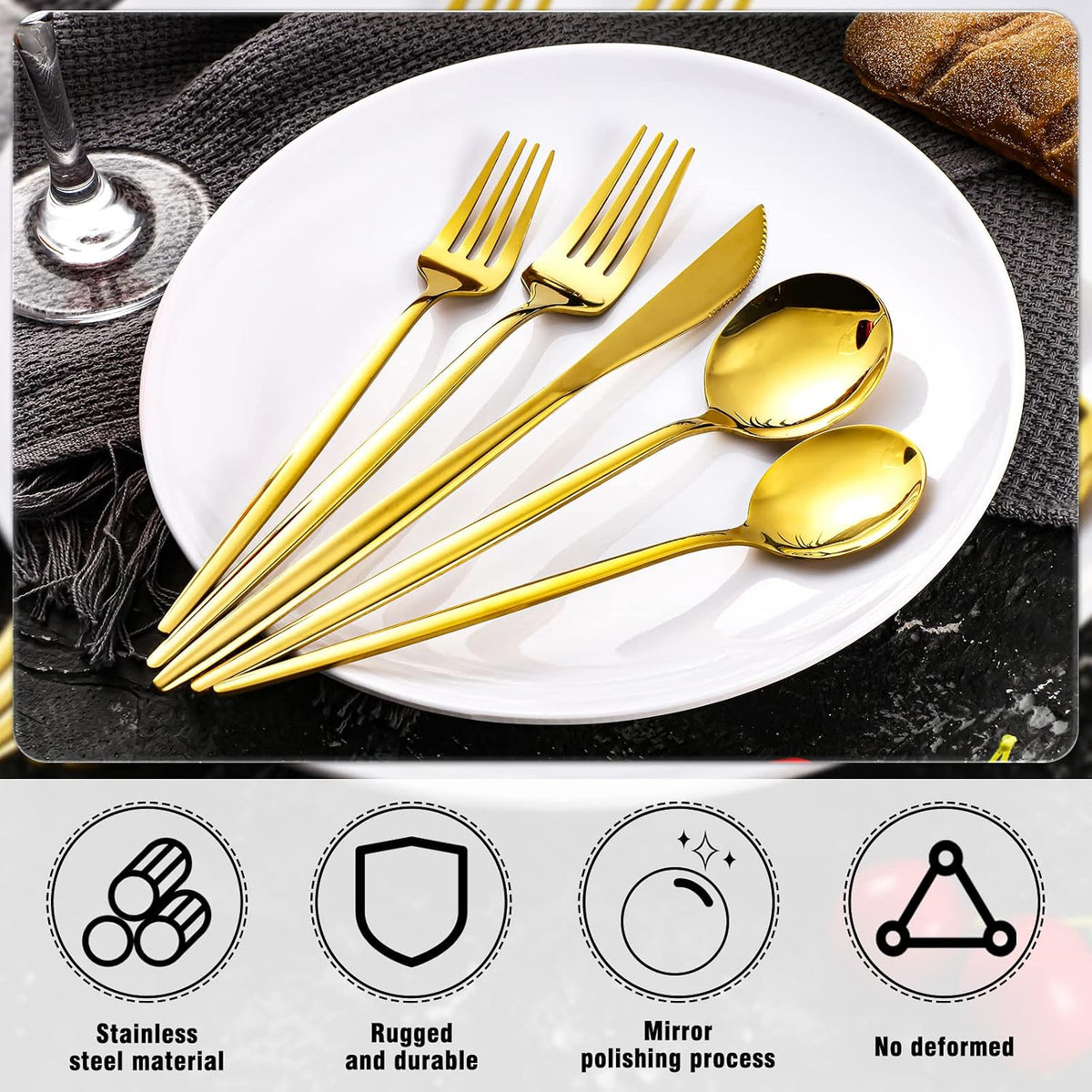 200 Pcs Gold Silverware Set Stainless Steel Flatware Set