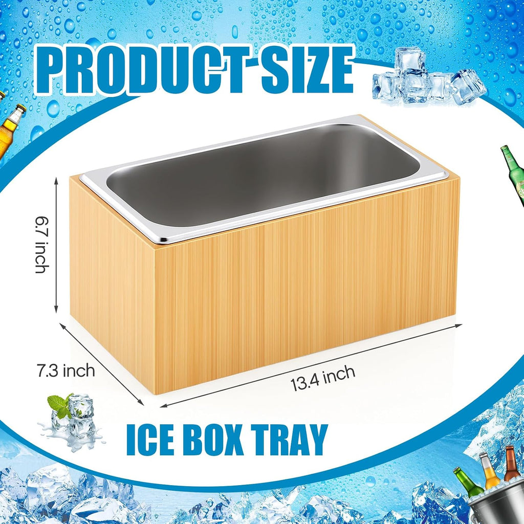 Medium Bamboo Ice Bin with Removable Steel Tray for Party Buffet Drinks