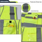 High Visibility Reflective Safety Vest | ANSI Class 2 Hi Vis Construction Work Vest with Multi Pockets, Breathable