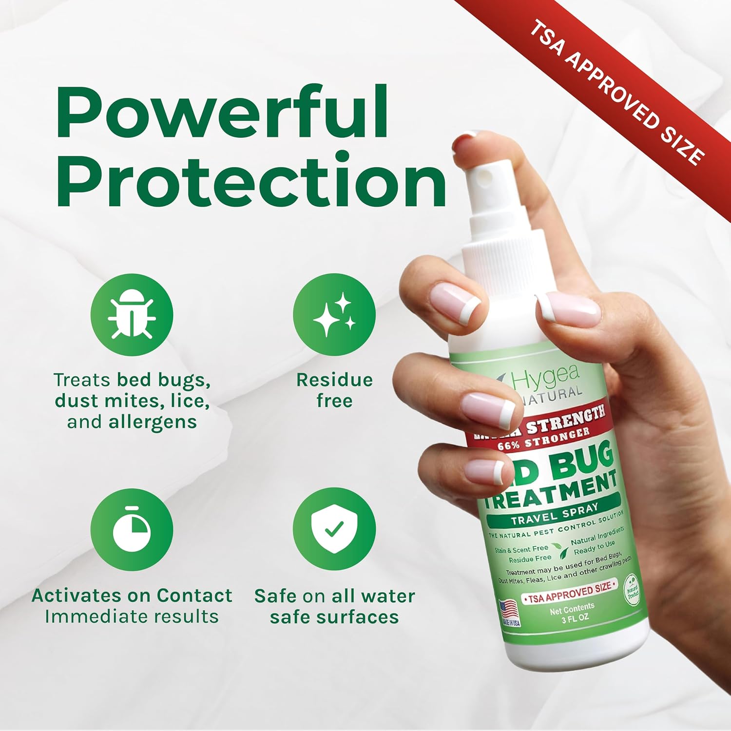 Extra Strength Bed Bug & Mite Travel Killer Spray TSA 3 oz | 66% Stronger | Child & Pet Friendly | Hotels Suitcase