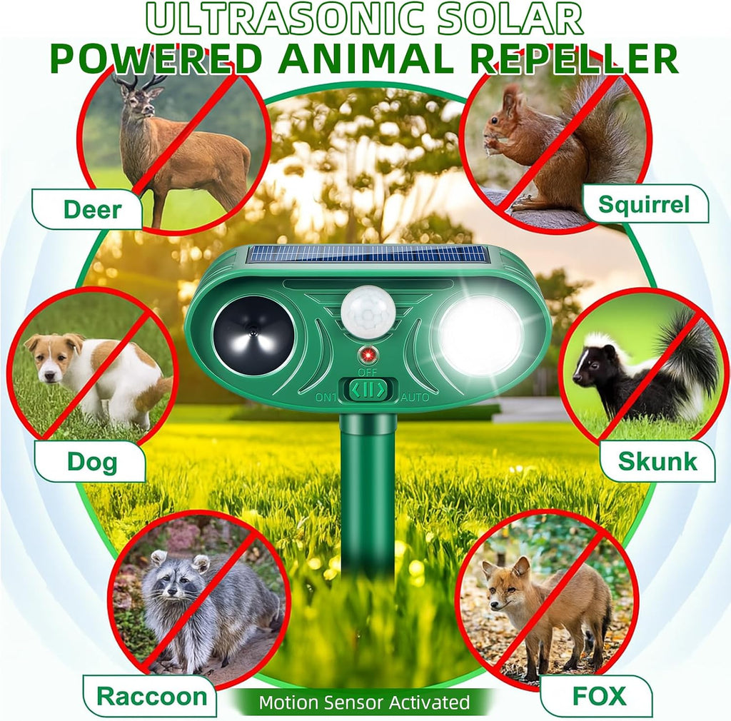 2026 Upgraded 4-Pack Ultrasonic Solar Animal Repellent Outdoor for Yard | Deer Repellent Raccoon Deterrent Outdoor