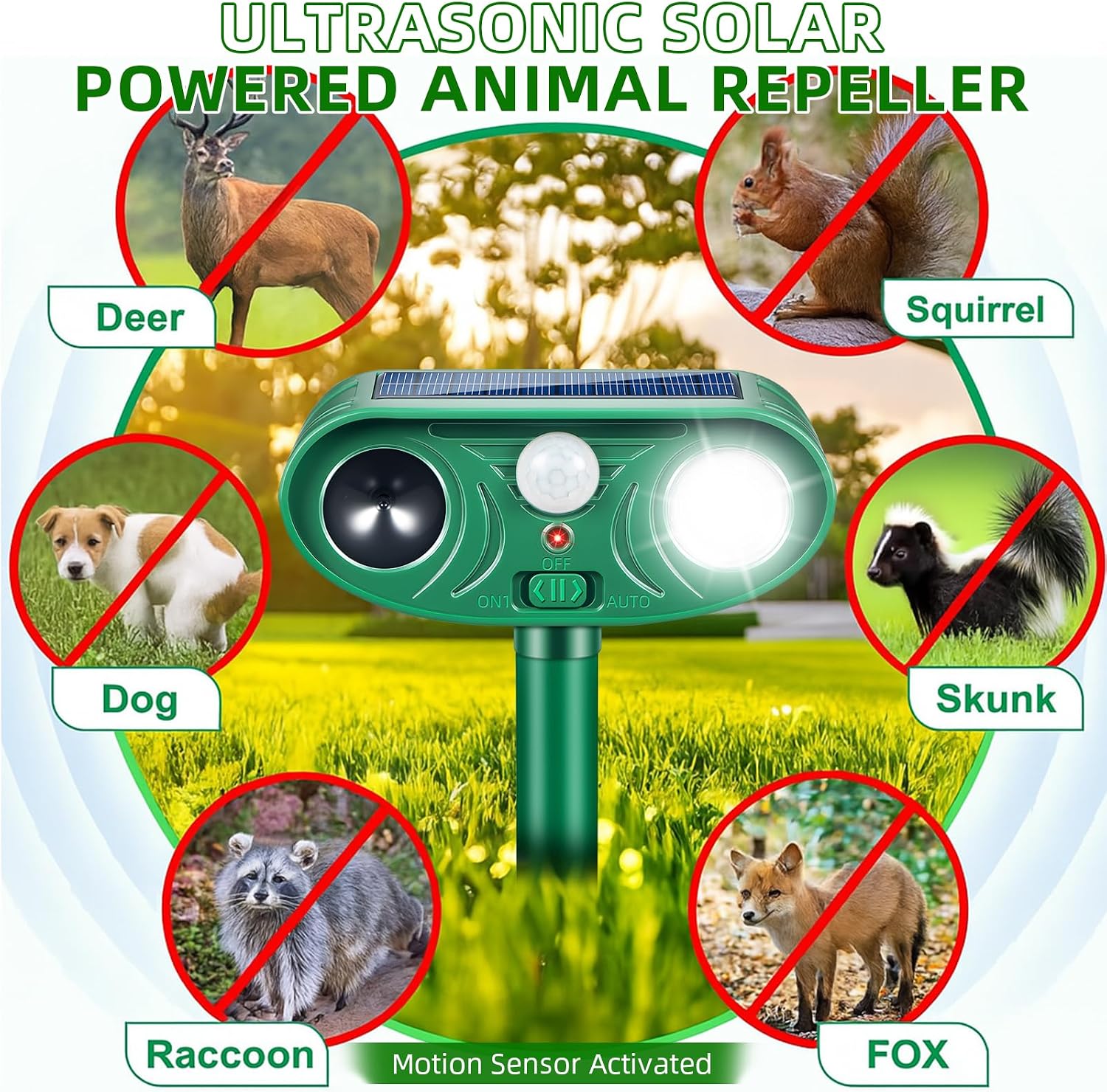 2026 Upgraded 4-Pack Ultrasonic Solar Animal Repellent Outdoor for Yard | Deer Repellent Raccoon Deterrent Outdoor