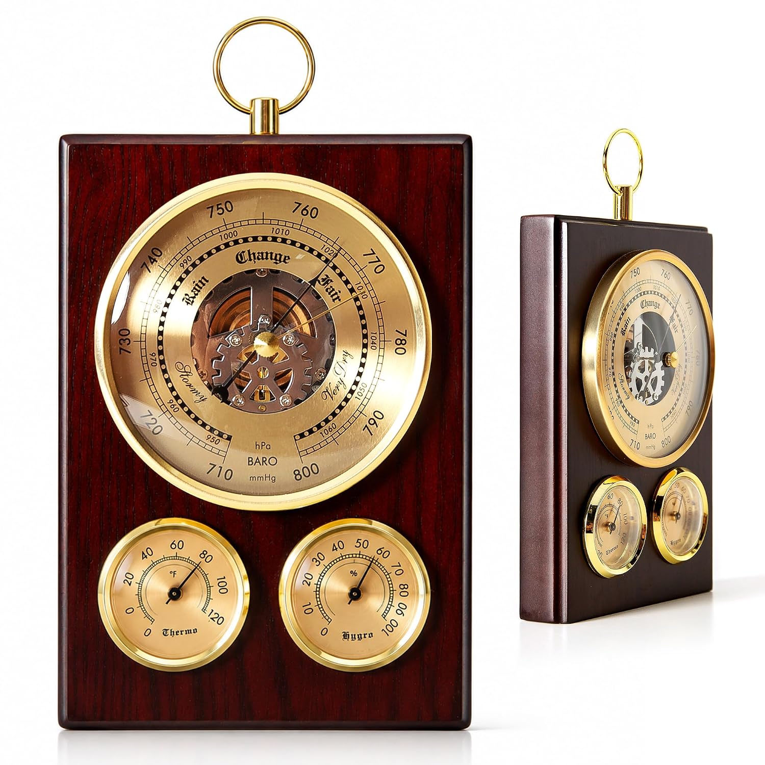Analog Barometer Hygrometer Thermometer Weather Station, Vintage Wooden Desk Or Wall Analog Barometers for the Home