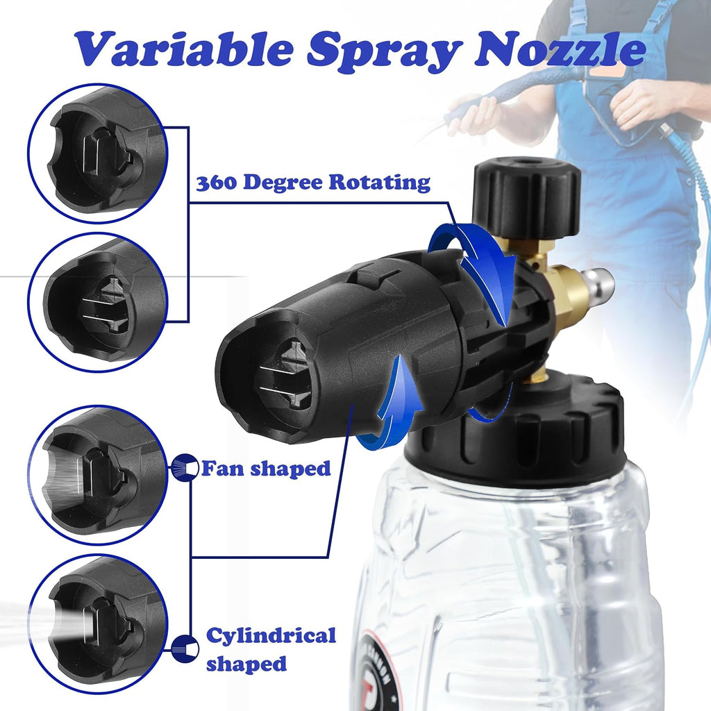 Pressure Washer Foam Cannon with Dual Connector, 1 Liter | Double Tip Attachment for Soap Cannon, 5 Power Washer