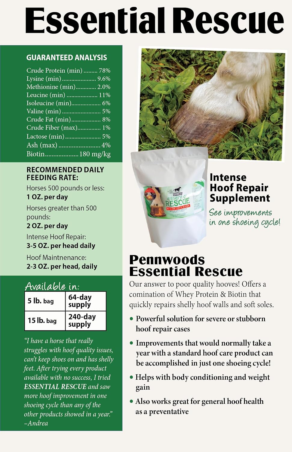Essential Rescue Hoof Supplement, Biotin & Whey Protein, 5 lb