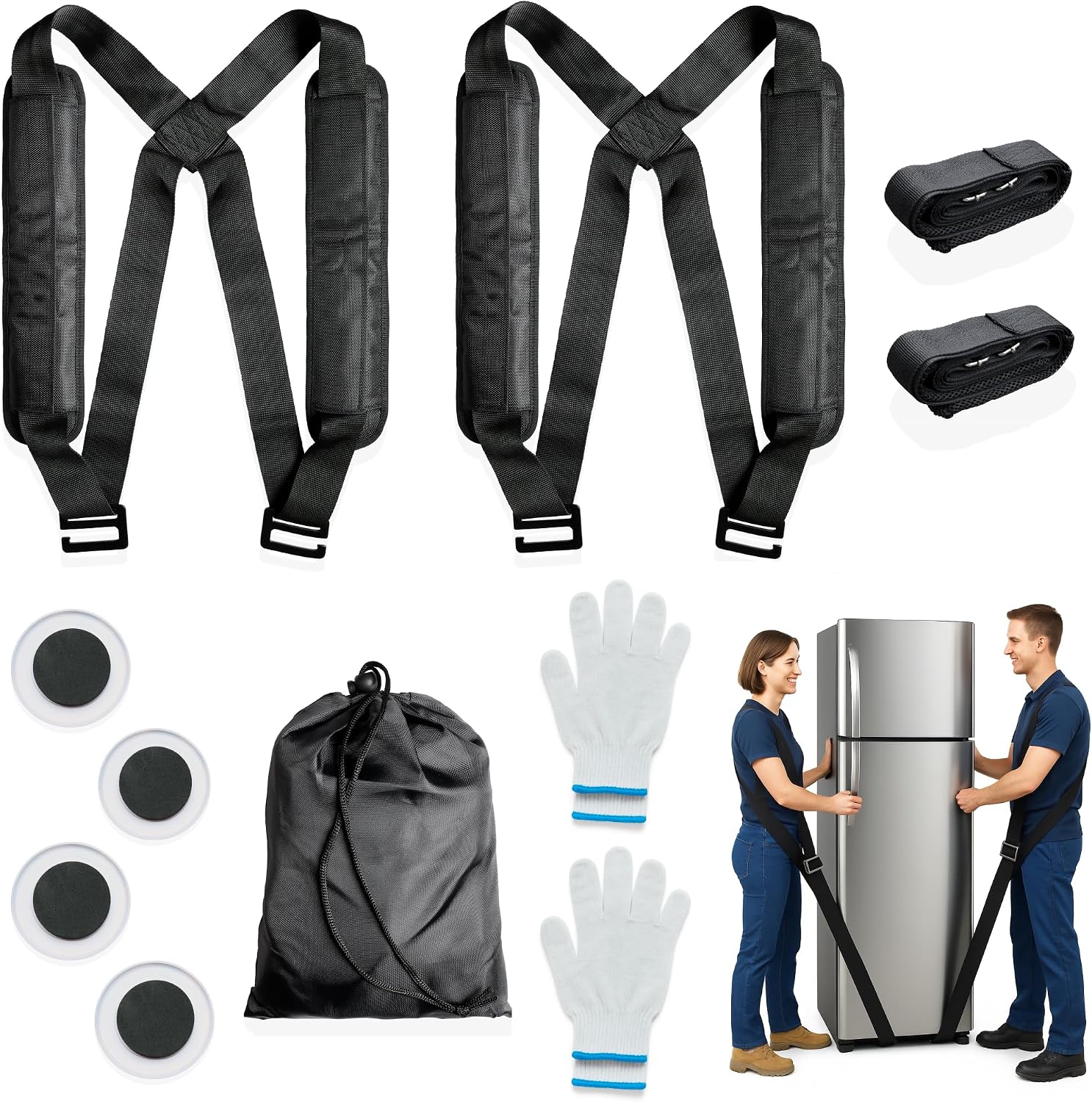Moving Straps, 2-Person Lifting and Moving System – Adjustable Shoulder Dolly for Moving Furniture, Appliances, and