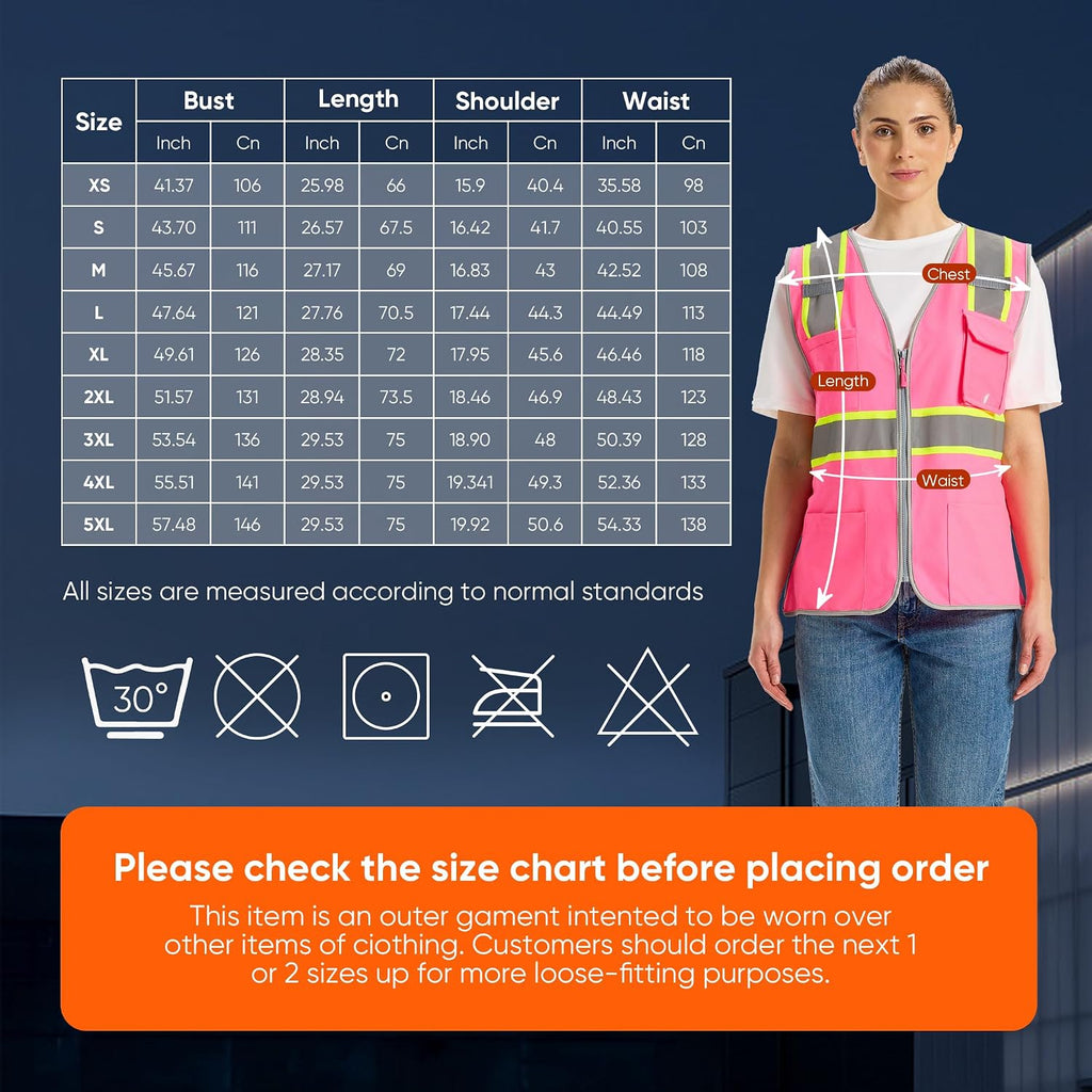 Hi Vis Safety Vest for Women, Working Drawstring waist Construction Vest with Pockets and Zipper, Womens Safety Vest