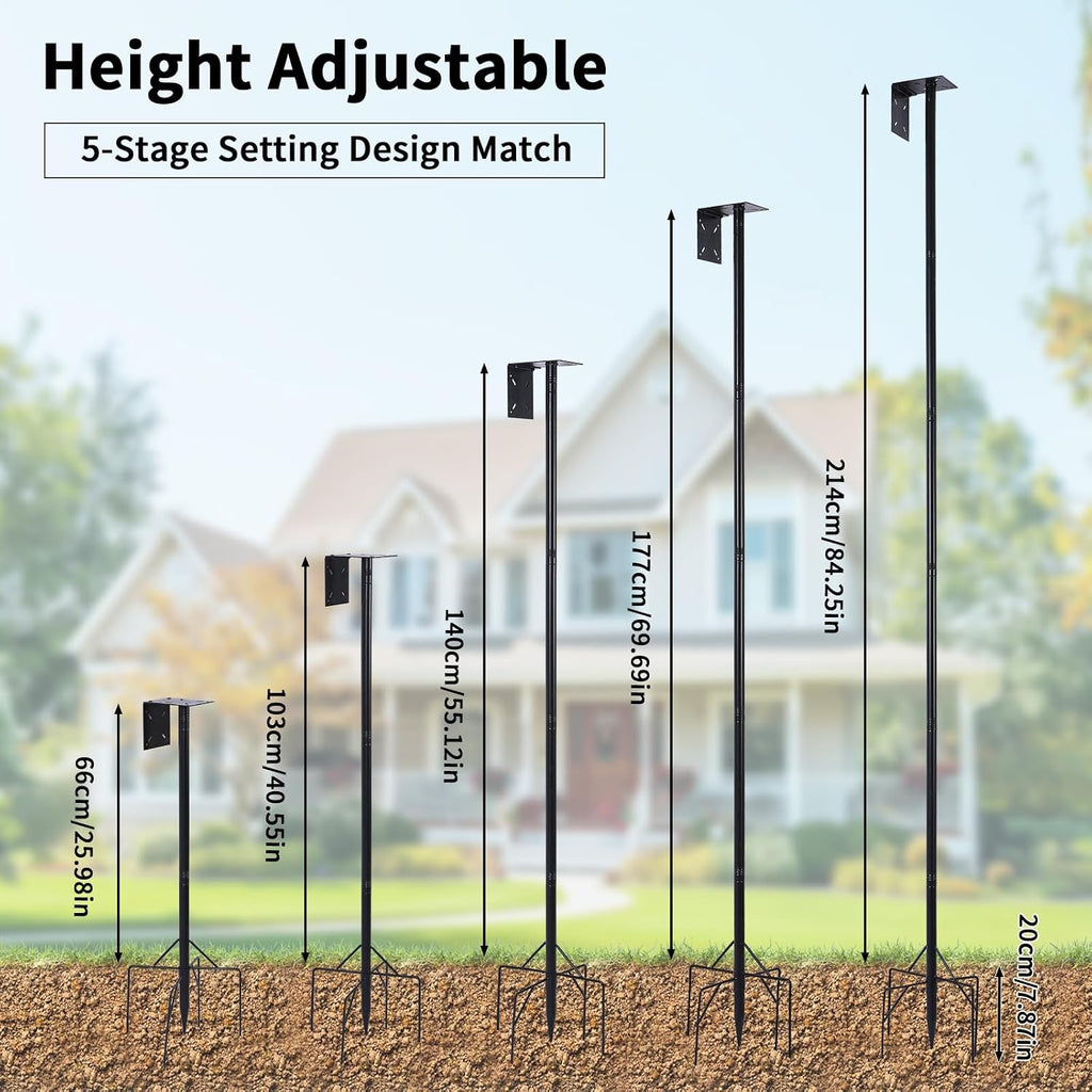 4 in 1 92 Inch Bird Feeder Pole with Squirrel Baffle | With Bath, Food Tray, 4 Hooks and Holds Cage, Metal