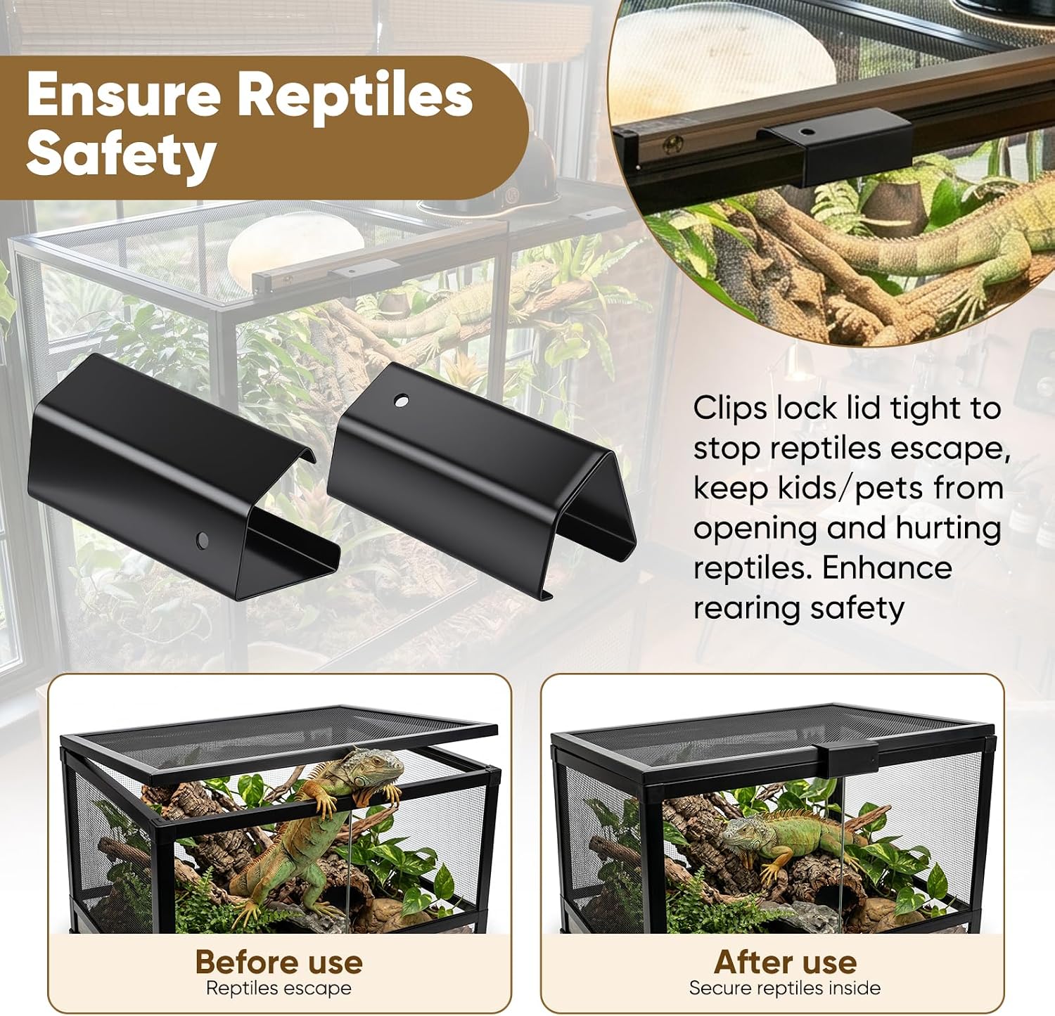 Reptile Terrarium Covers Heavy Duty Screen Clips 6 Pack for 5-29 Gallons | Aquarium Lid Clip, Reptile Tank Clips to