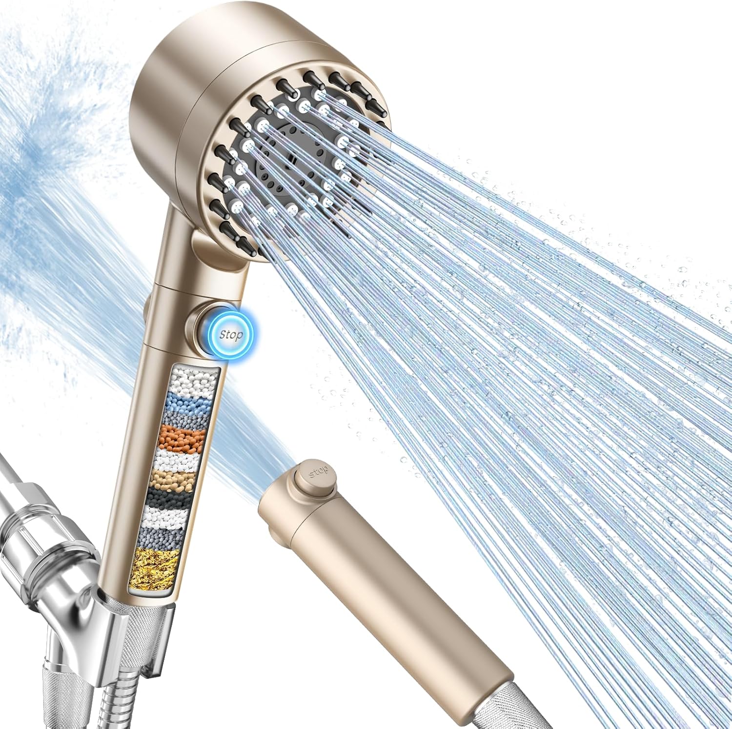 Filtered Shower Head with Handheld, High Pressure Shower Filter Head | ON/OFF Switch, Anti-clog Nozzles, 4 Spray