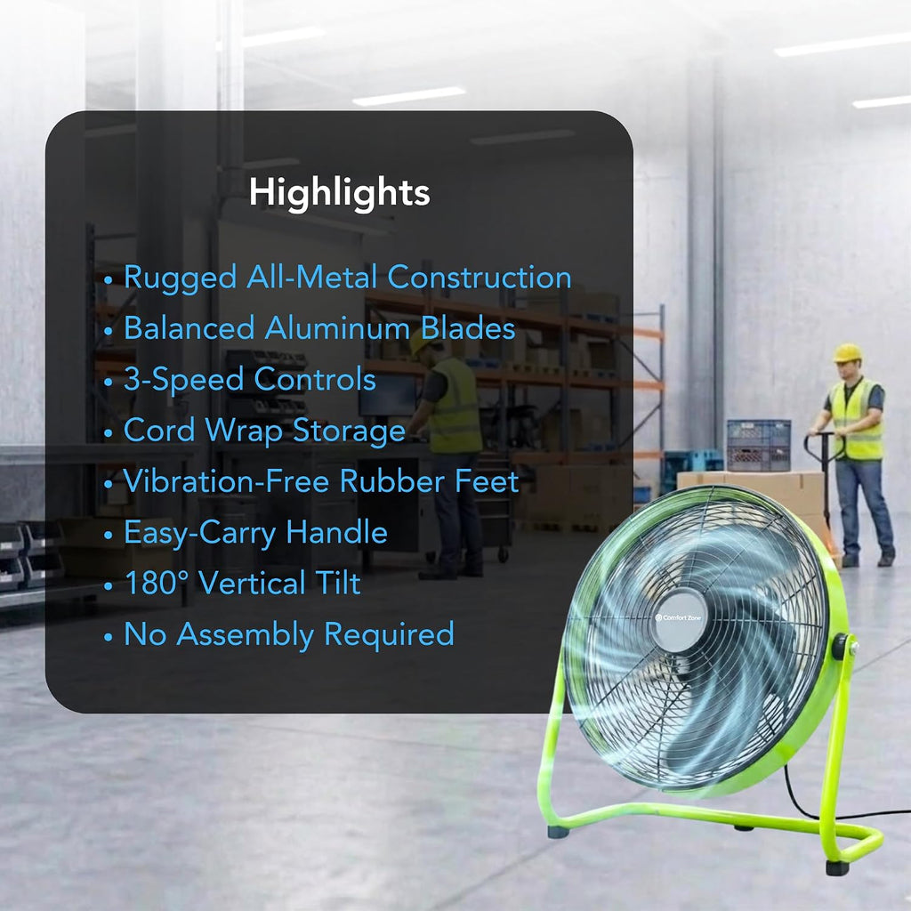 COMFORT ZONE 20-Inch High-Velocity Industrial Floor Fan