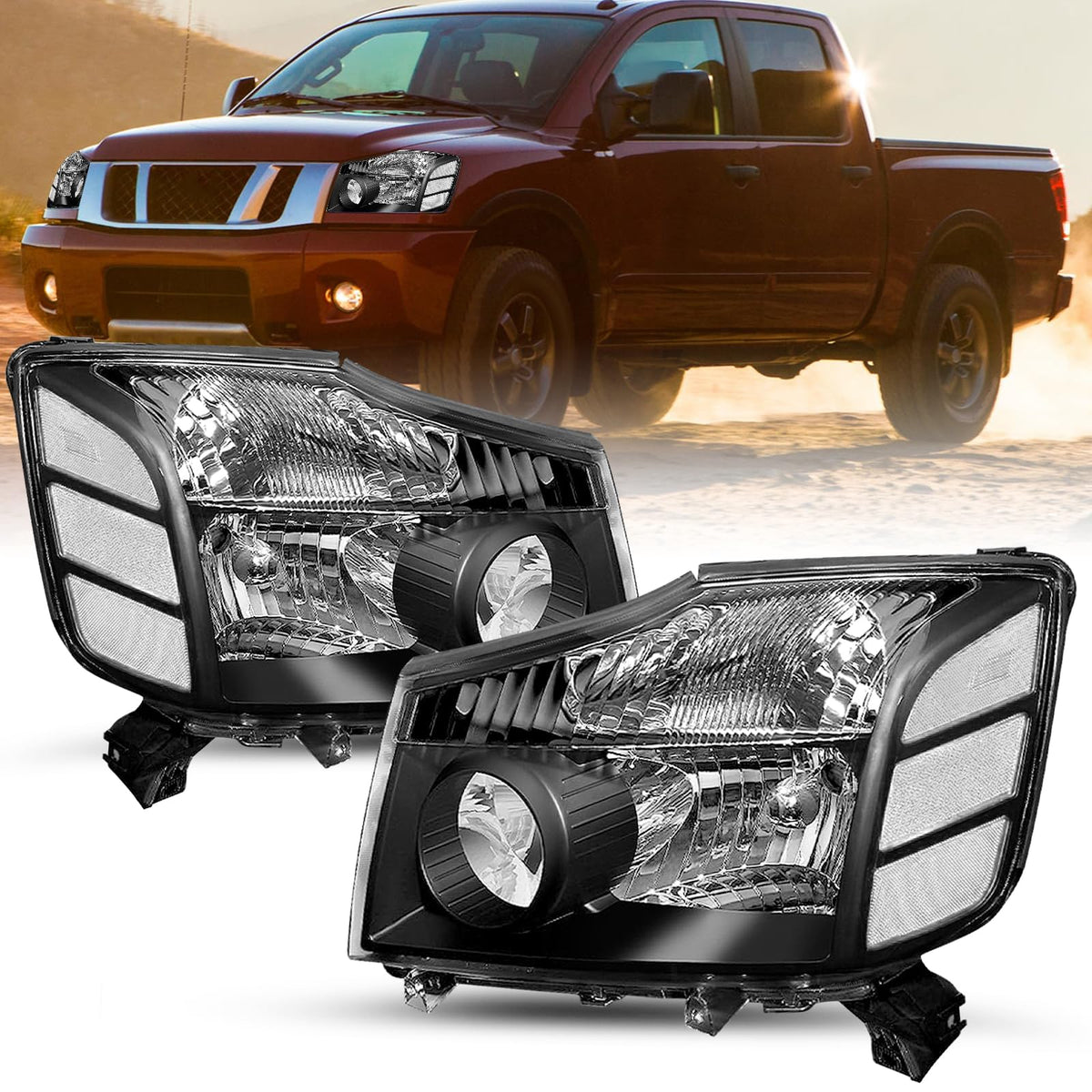Halogen Headlight Assembly Compatible with 2004-2015 Nissan Titan