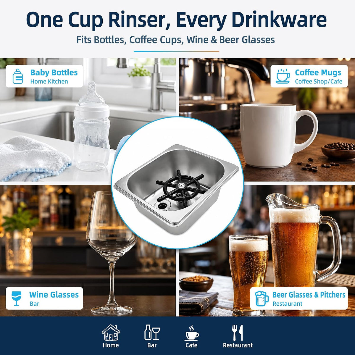 Pitcher Rinser & Glass Rinser for Kitchen Sink, 6.3" x 6.7" x 2.7"