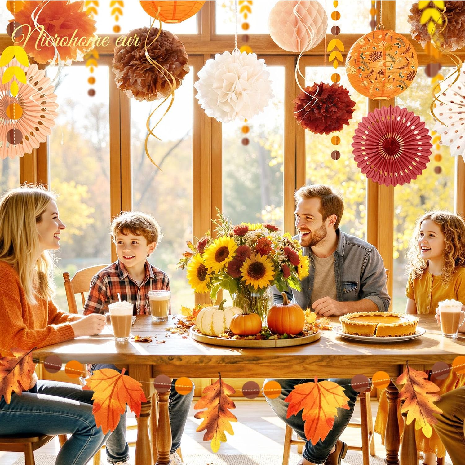 Fall Thanksgiving Decor with Pom Poms Lanterns Fans Garlands | 21PCS burnt orange burgundy tissue paper decorations