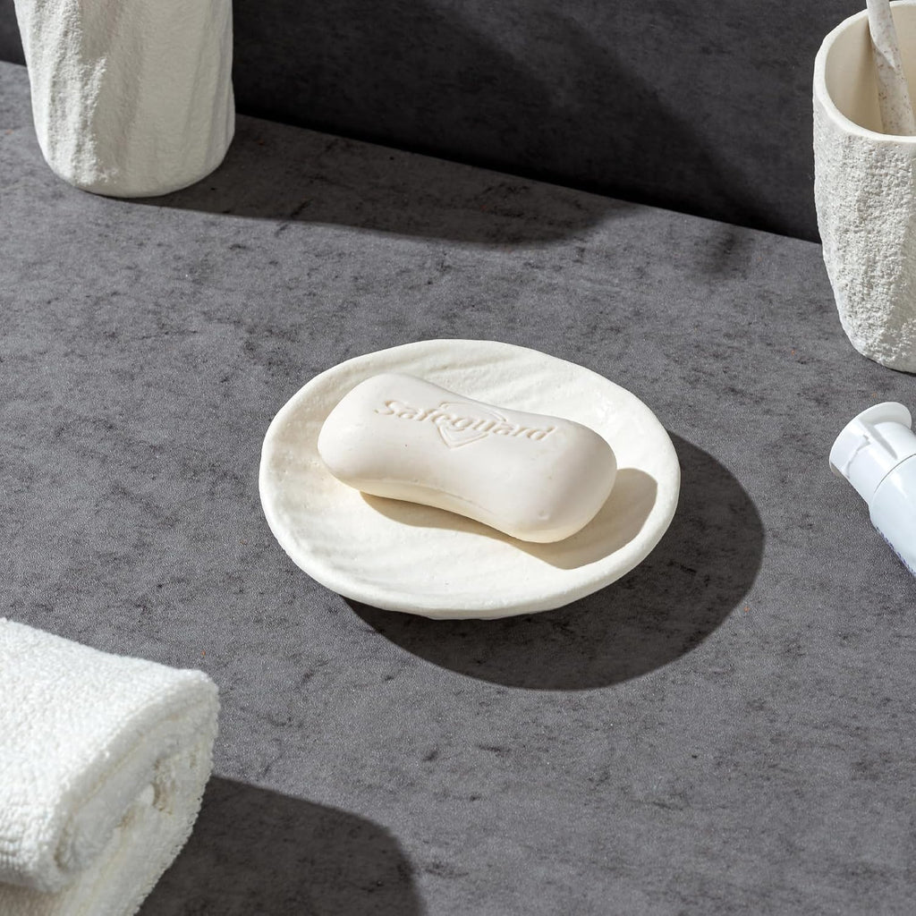 Bathroom Accessories Set, 4 PCS Modern Stone Texture, White | Minimalist, Resin, with Liquid Soap Dispenser 11.5 OZ