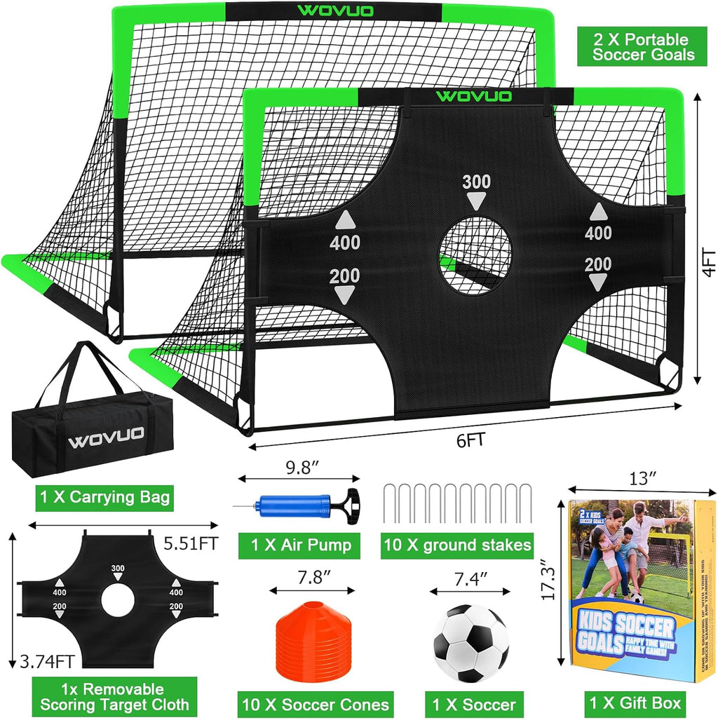 Kids Soccer Goals for Backyard Set of 2, 6x4 ft Portable Toddler Soccer Goal Training Equipment with Soccer Target