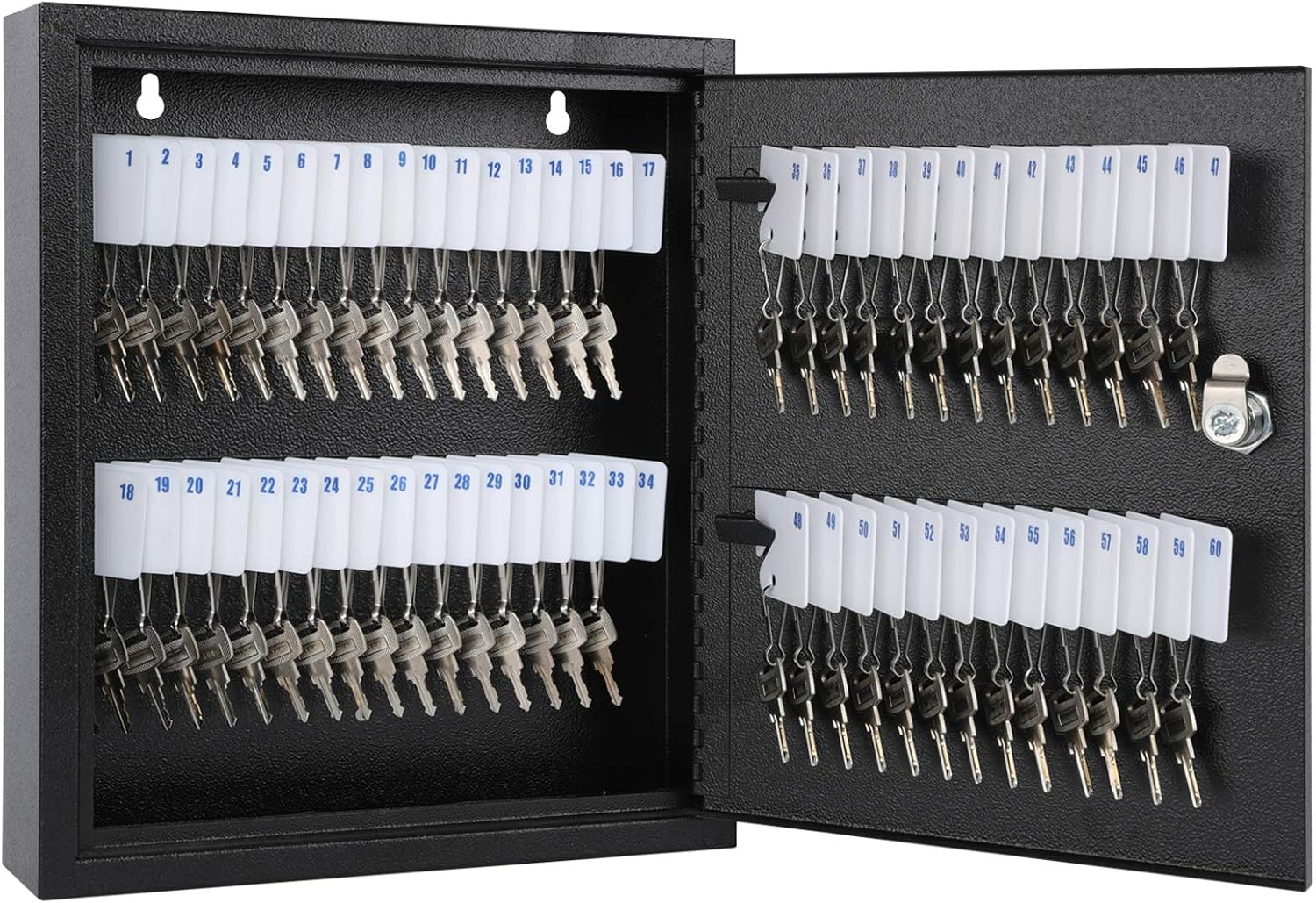 Key Lock Box, Wall Mount 60 Key Cabinet, Black | Numbered Key Storage Organizer, Secure Lock Box, Key Hooks & Labels