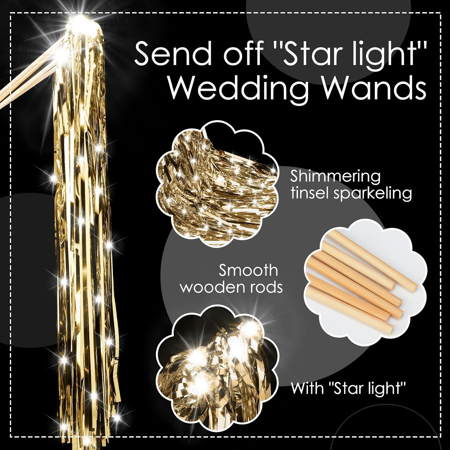 100 Pcs Light up Wedding Wands Sparkler Tinsel Send Off,Champagne